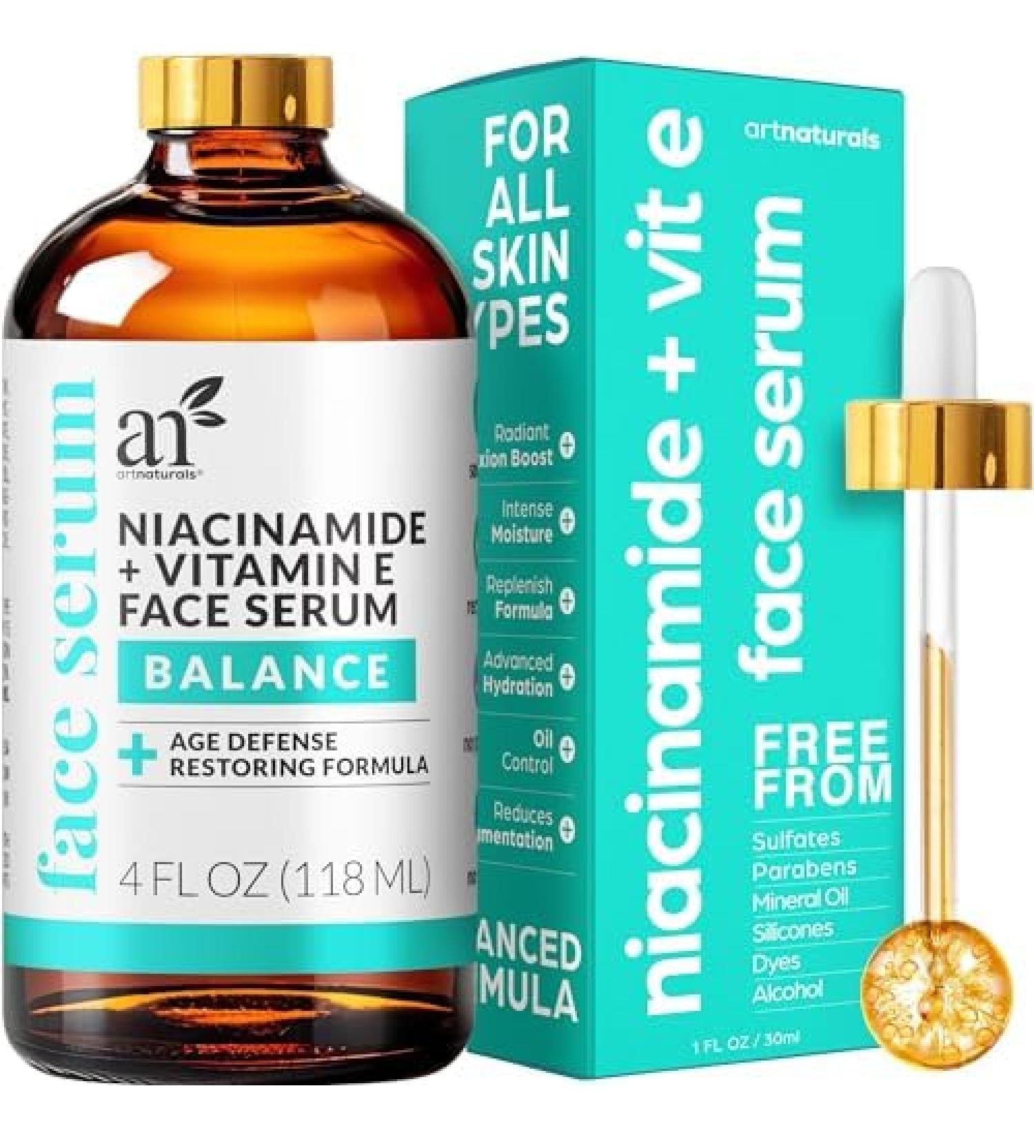 artnaturals Niacinamide Face Serum - Advanced Hyaluronic Acid & Vitamin B3 Formula - Pore Reducer with Saffron & Sunflower Oil - 4 oz for Radiant Skin - Buy Online on GoSupps.com