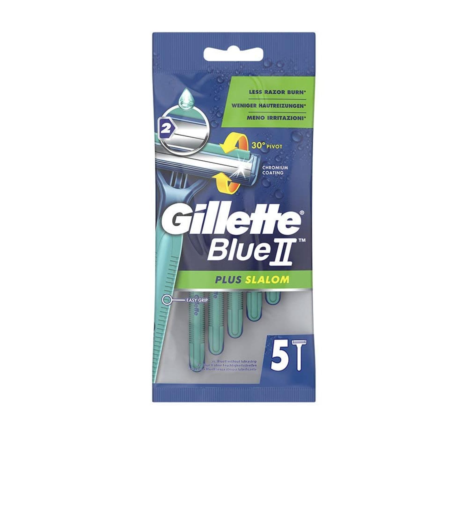 Gillette BlueII Plus Slalom disposable razor for men x5 two razor blades 30 pivoting head lubricating band