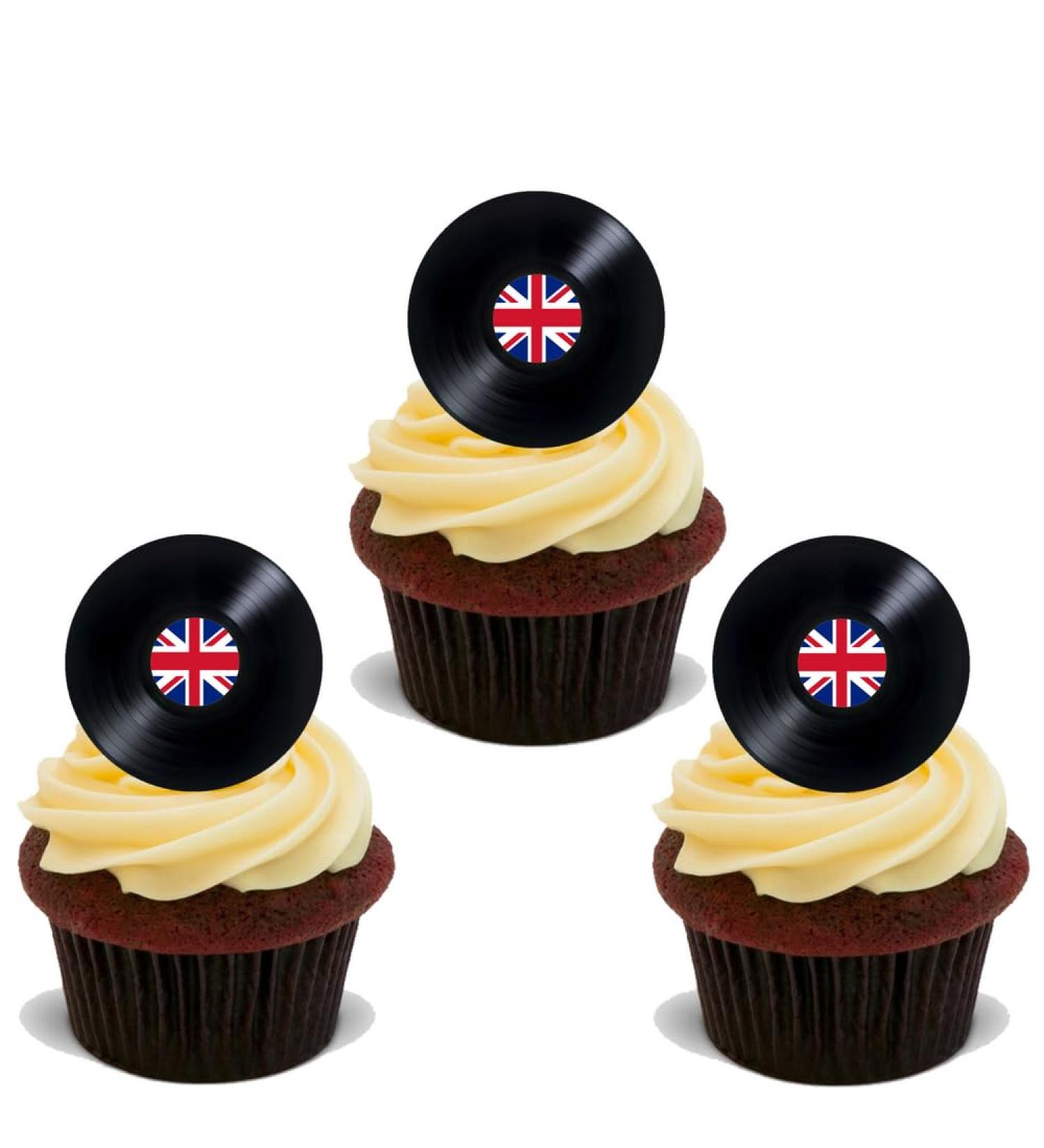 15 PREMIUM VINYL RECORD UK STAND UP EDIBLE RICE CARD FLAT Cup Cake Toppers D3