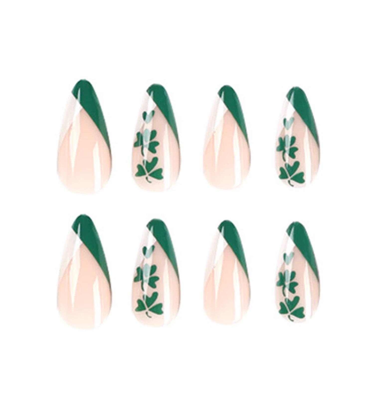 FEIlei Almond Press on Nails Clovers Acrylic Fake-Nails-St. Patrick's-Day False Nails B - Buy Online on GoSupps.com