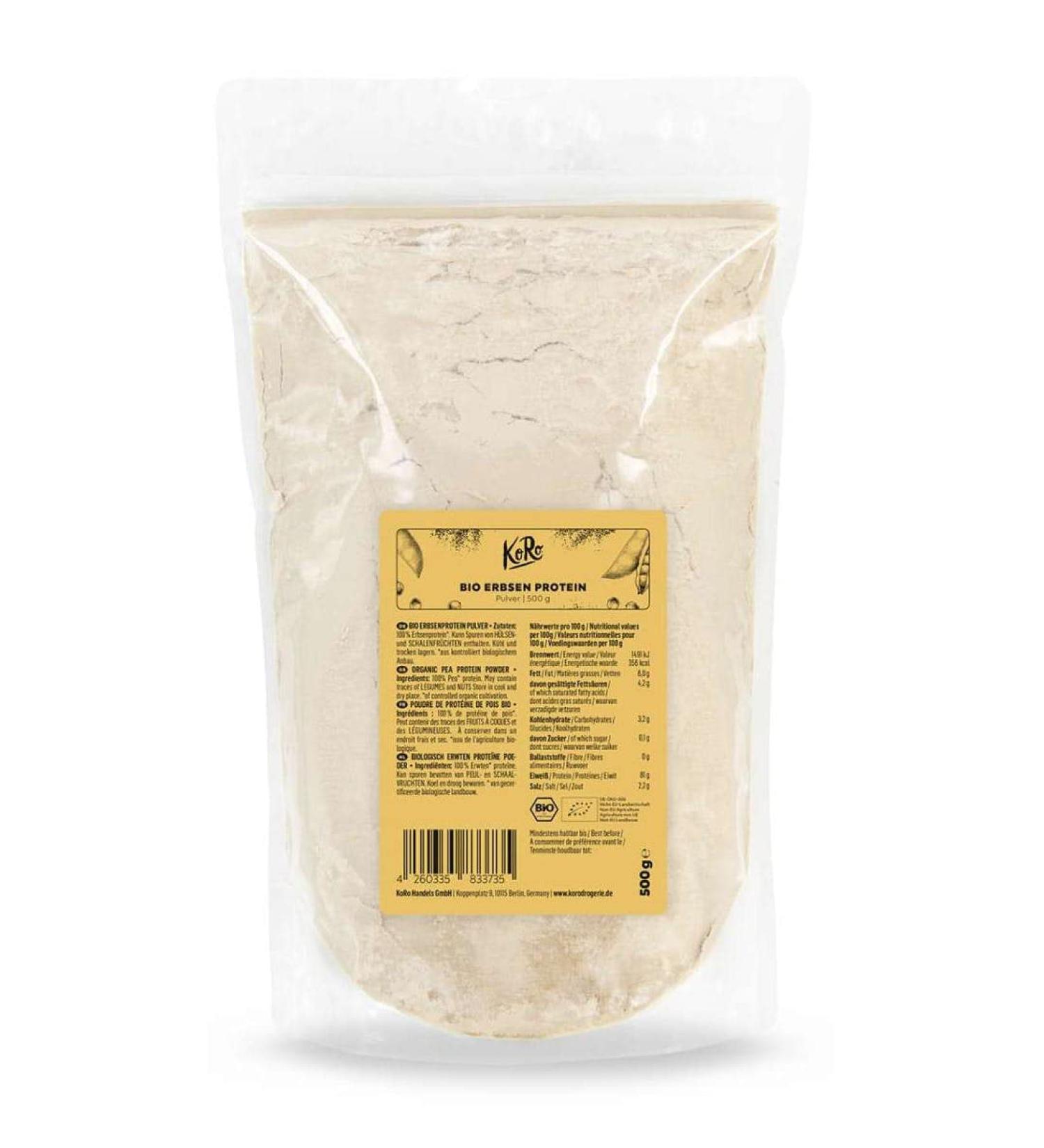 KoRo Organic Pea Protein 500g - Vegan Natural Taste No Additives - High-Quality International Shipping - Buy Online on GoSupps.com
