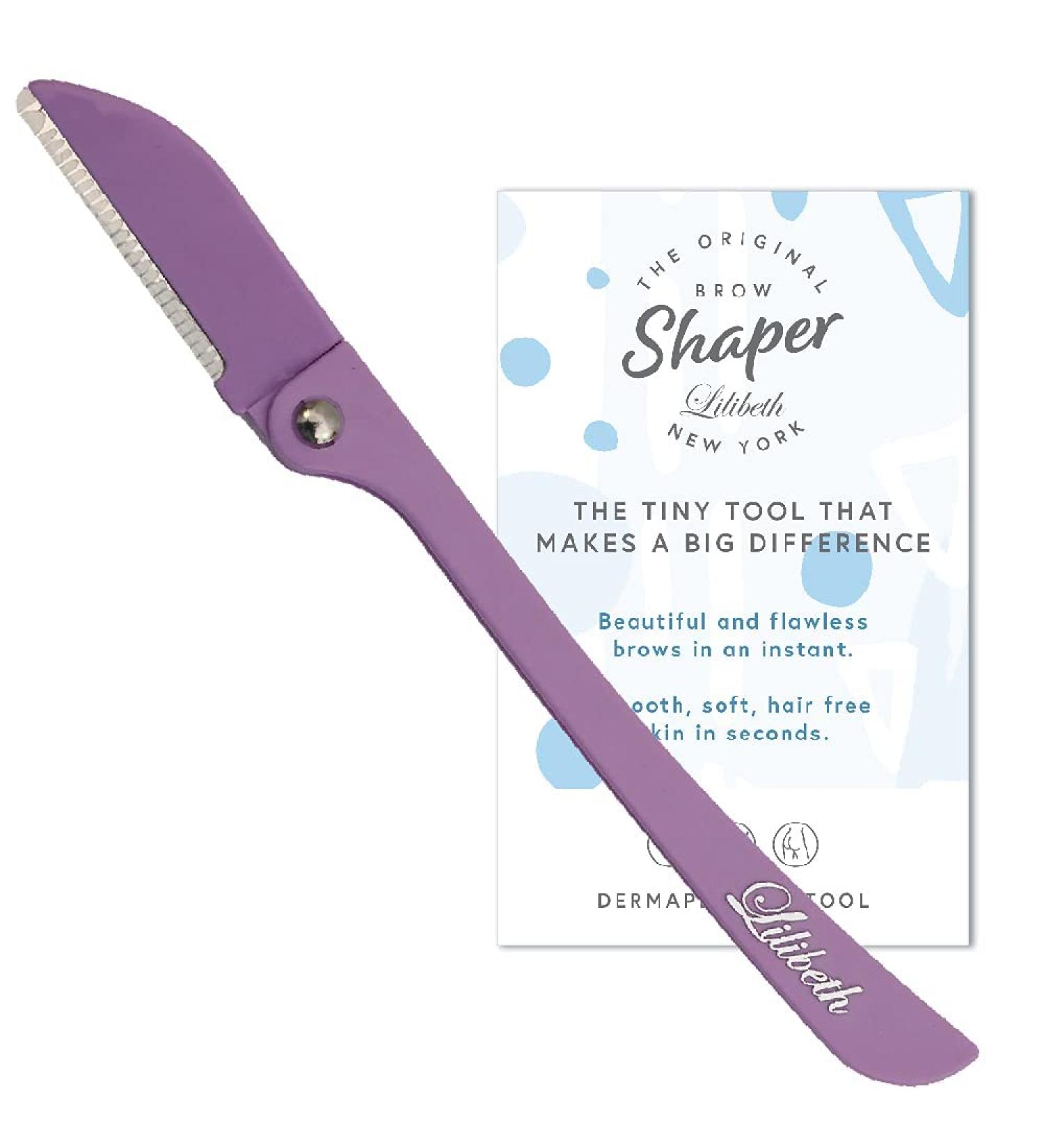 Lilibeth of New York Original Brow Shaper - Foldable Eyebrow Trimmer and Facial Hair Removal Tool - Dermaplaning Tool for Women - Lavender - Buy Online on GoSupps.com