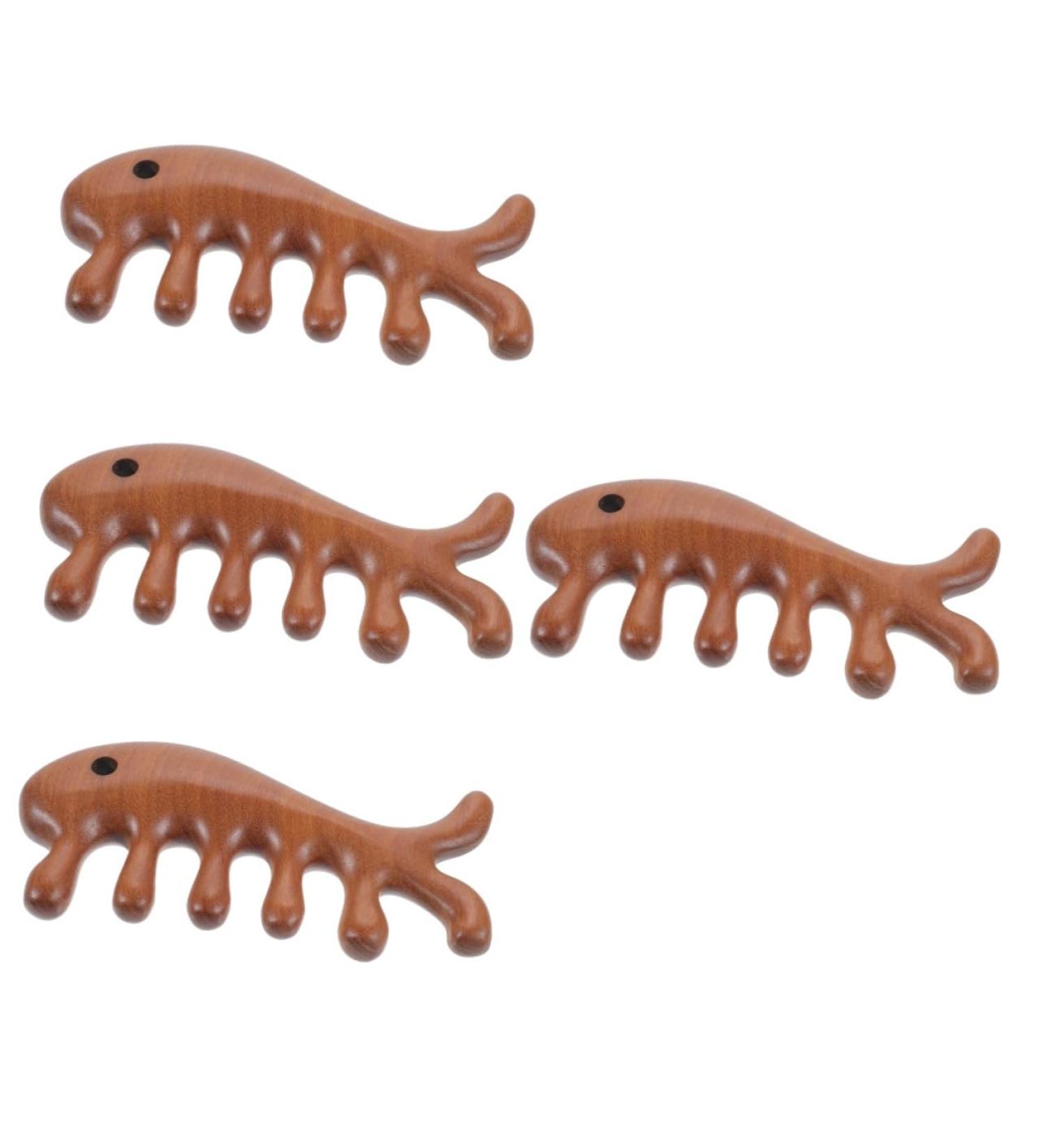 Healvian Fish-Shaped Massage Comb Set - 4-Piece Wooden Scalp Massager & Broad Tooth Comb for Comfort | Ideal for Scalp Care & Breastfeeding - Buy Online on GoSupps.com