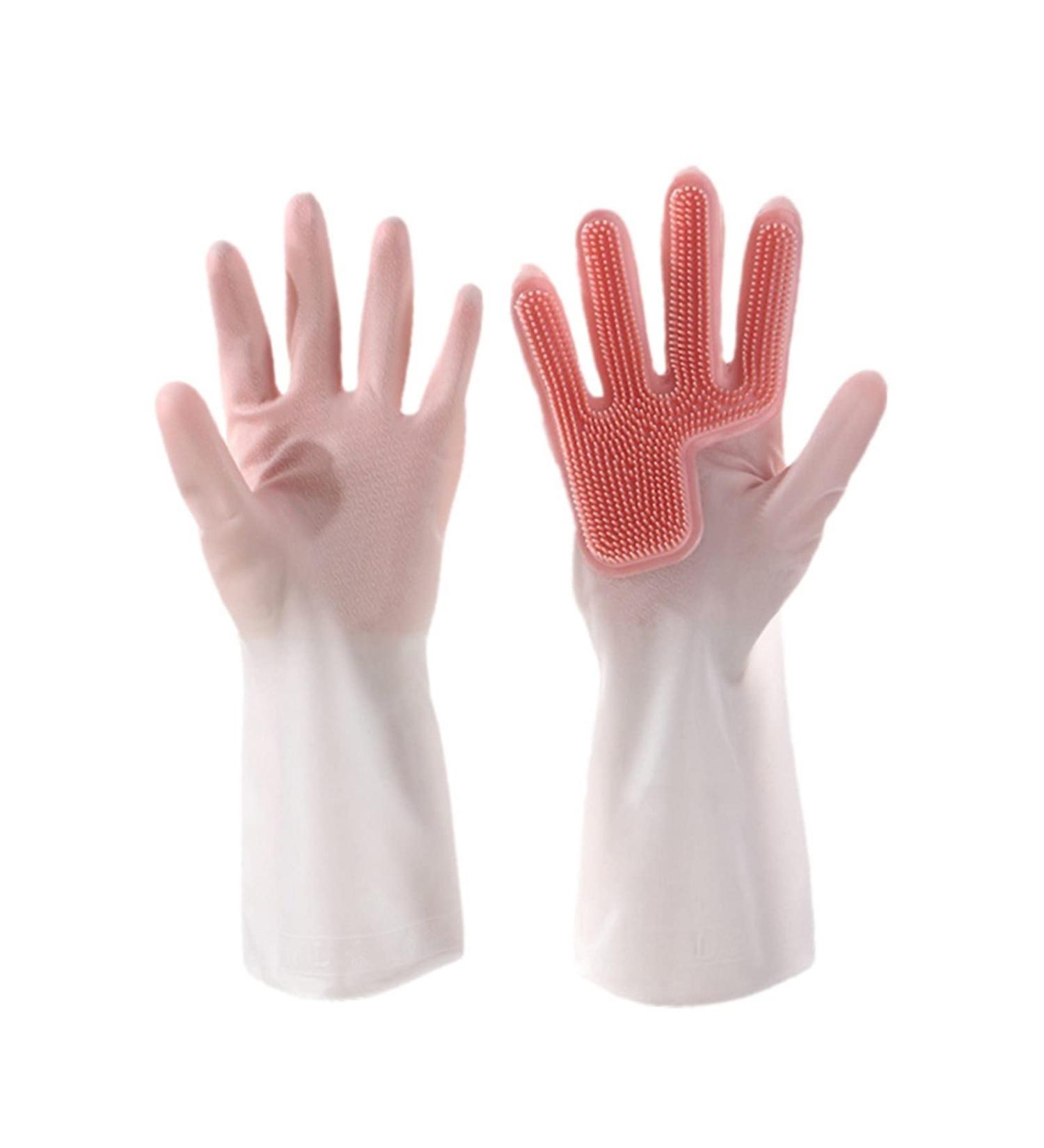 FINPAN Kitchen Gloves Silicone Right Hand Magic Brush Dish Washing Household Cleaning Dishwashing Gloves Medium Red - Buy Online on GoSupps.com
