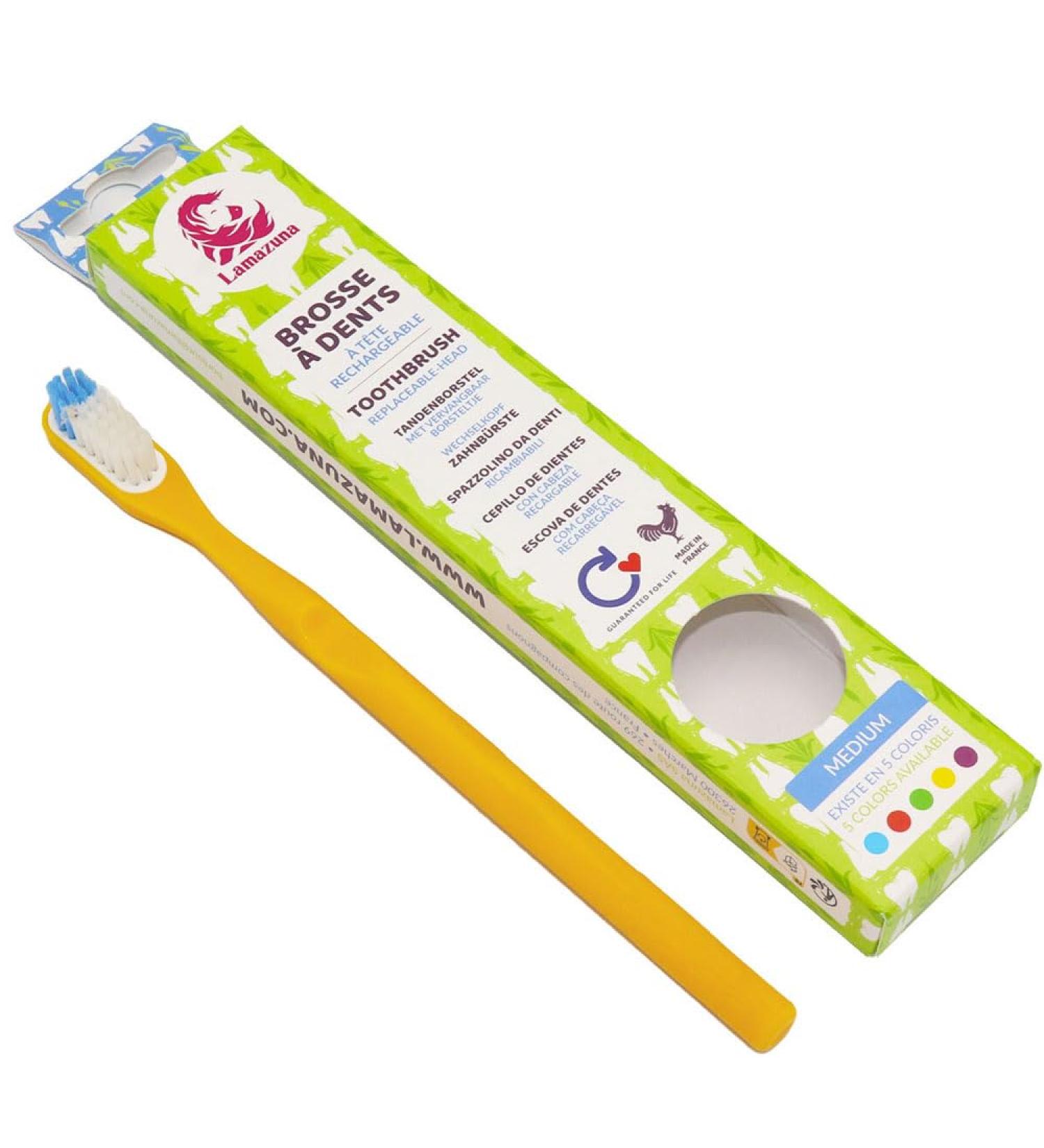 Lamazuna replaceable head toothbrush Klick It | Made in France | Made from plant-based raw materials | Incl. replaceable head | Medium/Medium | 2 pieces