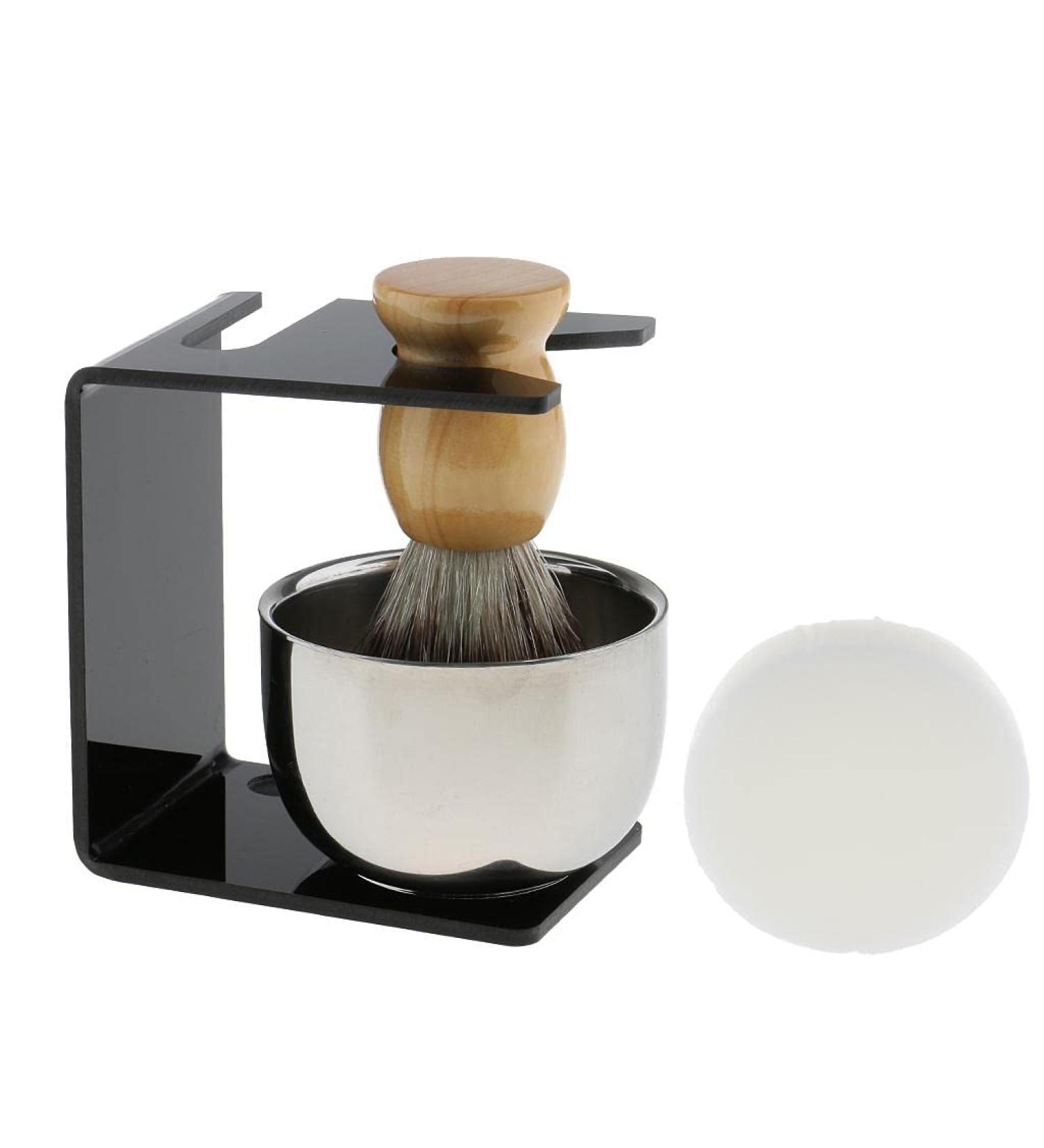 Beard Brush Stand Shaving Soap Bowl Set - 4-Piece Grooming Kit | Hair Brush Stand & Soap Dish - Perfect for Men - Buy Online on GoSupps.com