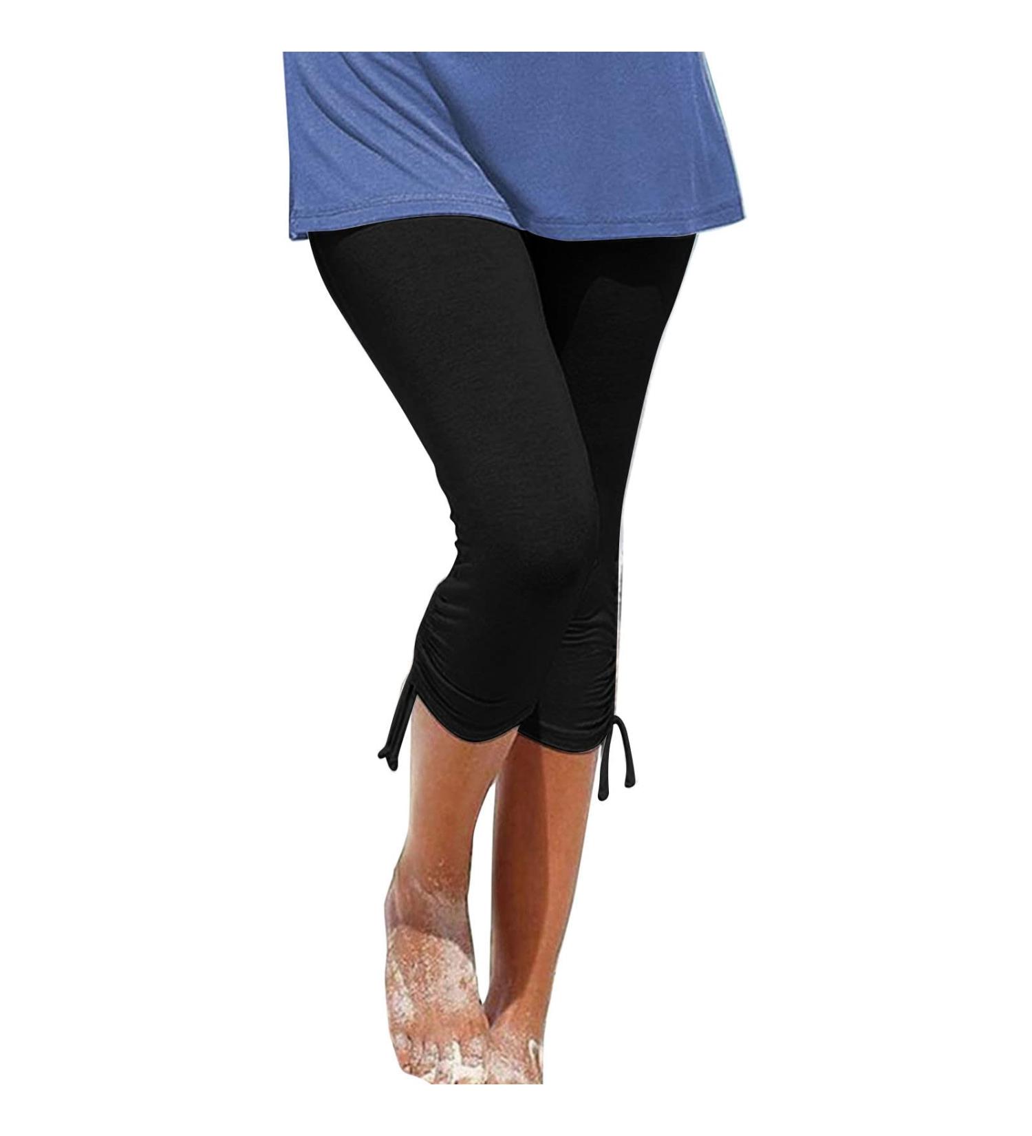 Women's Beach Capri - Casual Summer Elastic Waistband Leggings, Black, XX-Large - Buy Online on GoSupps.com