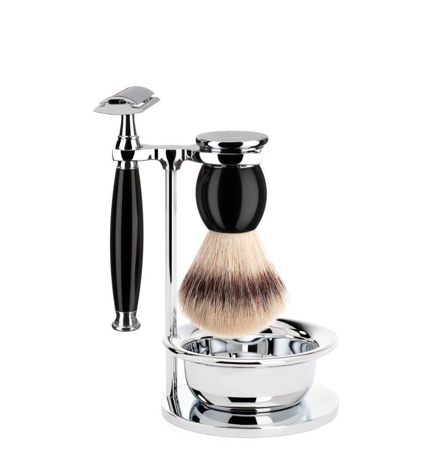 M HLE Sophist Shaving Set with Bowl - Silvertip Fibre Safety Razor in Black High-Grade Resin | Premium Men's Grooming Tools - Buy Online on GoSupps.com