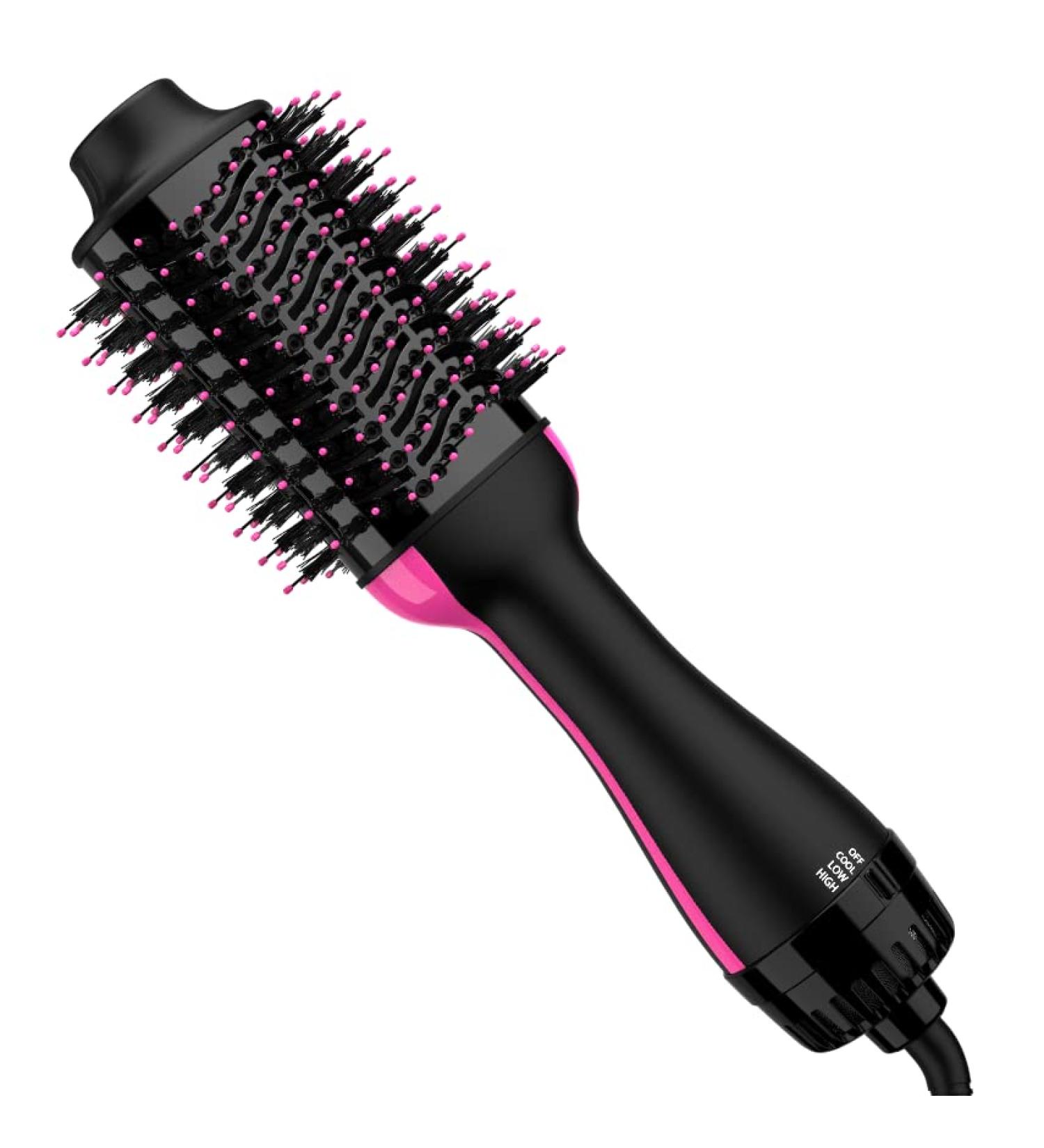 4-in-1 Hair Dryer Brush with Ceramic Barrel | Hot Air Brush Styler Comb | Hair Straightener Volumizer | Black/Pink - Buy Online on GoSupps.com