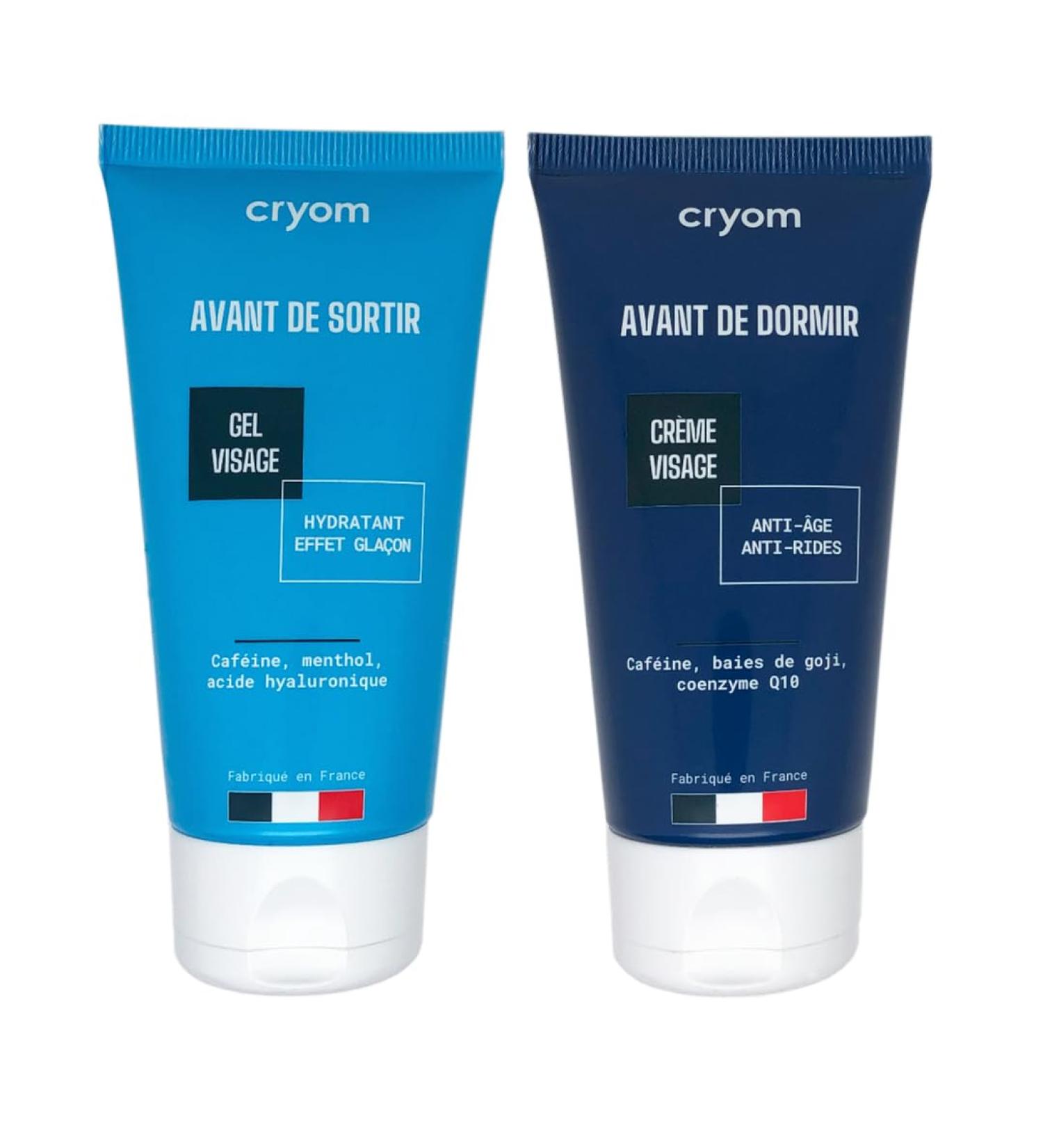 CRYOM - Facial routine moisturizing gel with cryo sensation effect BEFORE GOING OUT and anti-wrinkle and anti-aging cream BEFORE SLEEPING 2 tubes 75 ml cosmetics for men - Buy Online on GoSupps.com