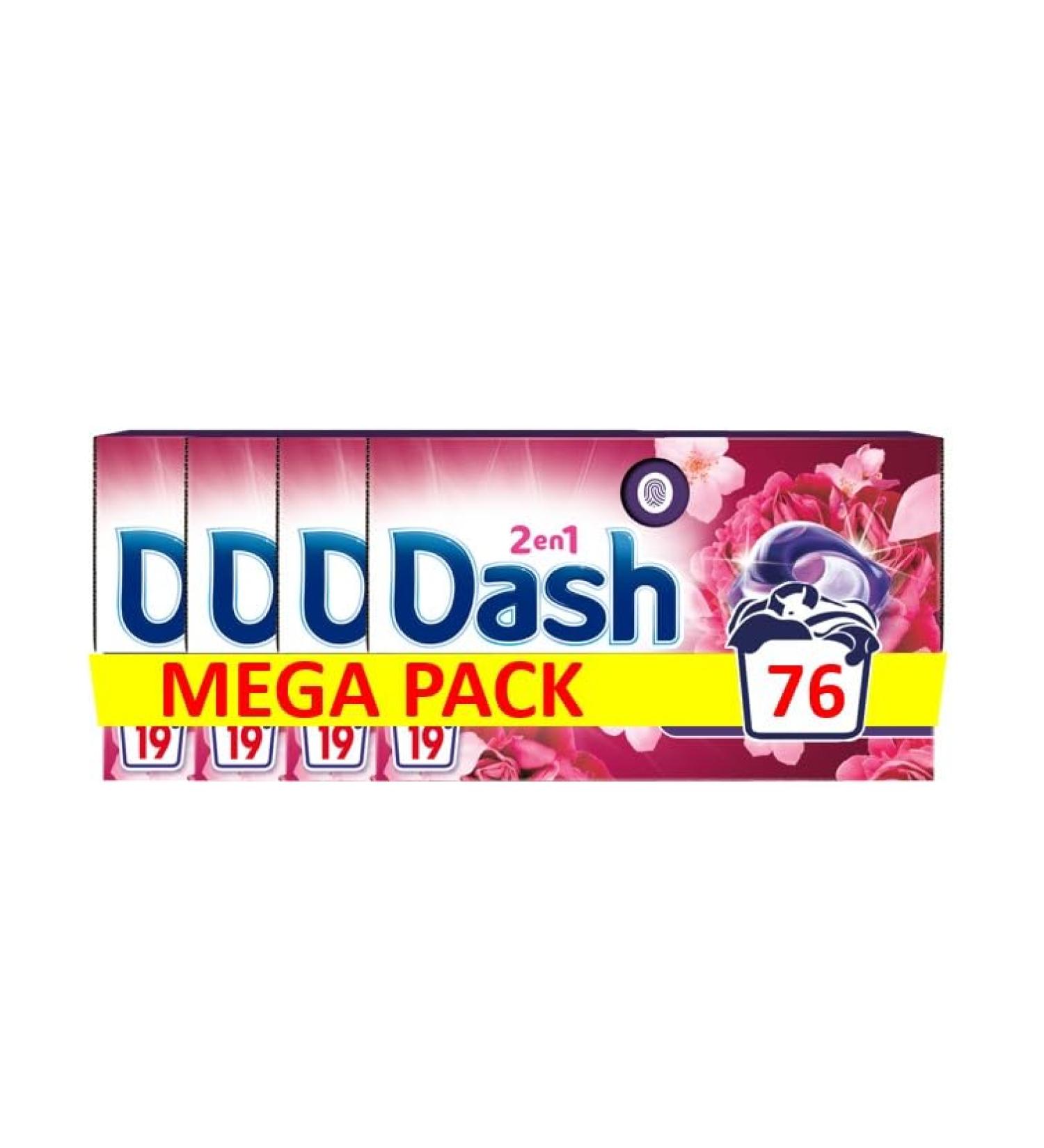 Dash 2-in-1 Pods Laundry Capsules 76 Washes (4 x 19 Tablets) Jasmine and May Rose Ultra Cleansing and Long-Lasting Freshne
