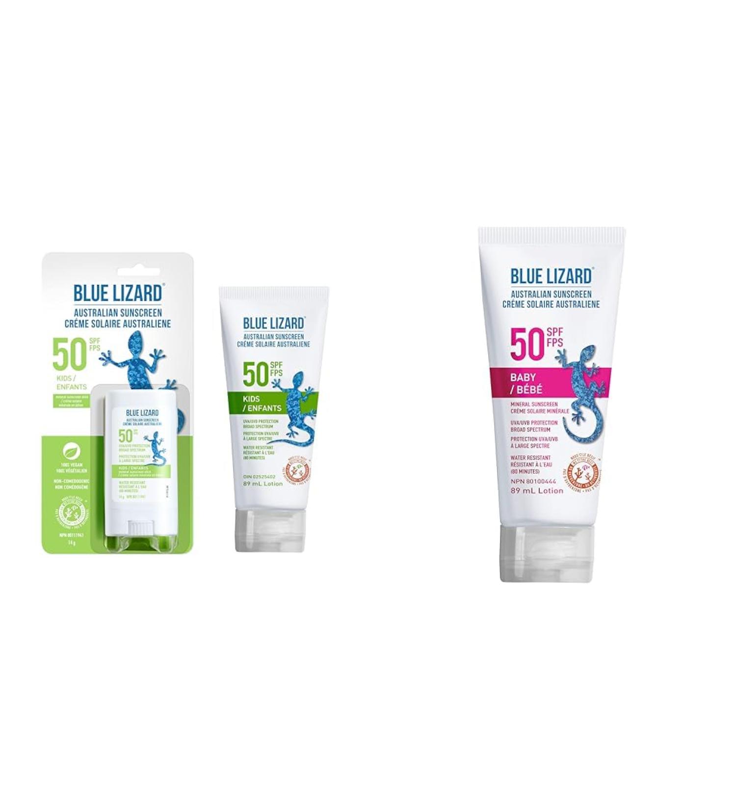 BLUE LIZARD SPF 50 Kids Duo Mineral-Based Sunscreen for Toddlers and Children Non-Greasy Sunscreen & Baby Broad Spectrum Mineral Sunscreen Lotion SPF 50+ Water Resistant Sunscreen + Sunscreen Lotion SPF 50+ 89 ml - Buy Online on GoSupps.com