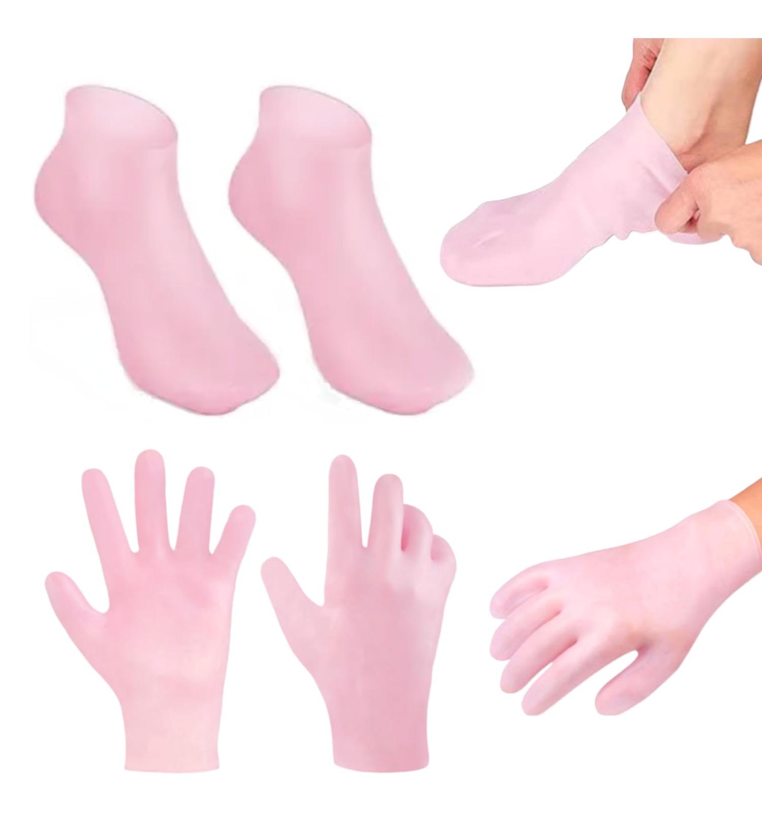 Ninnyi 2 Pairs Moisturizing Silicone Glove Socks Women Set Foot Spa Gel Pedicure Silicone Socks for Dry Cracked Feet Calluses Foot Care Pink Anti Slip Aloe Socks - Buy Online on GoSupps.com