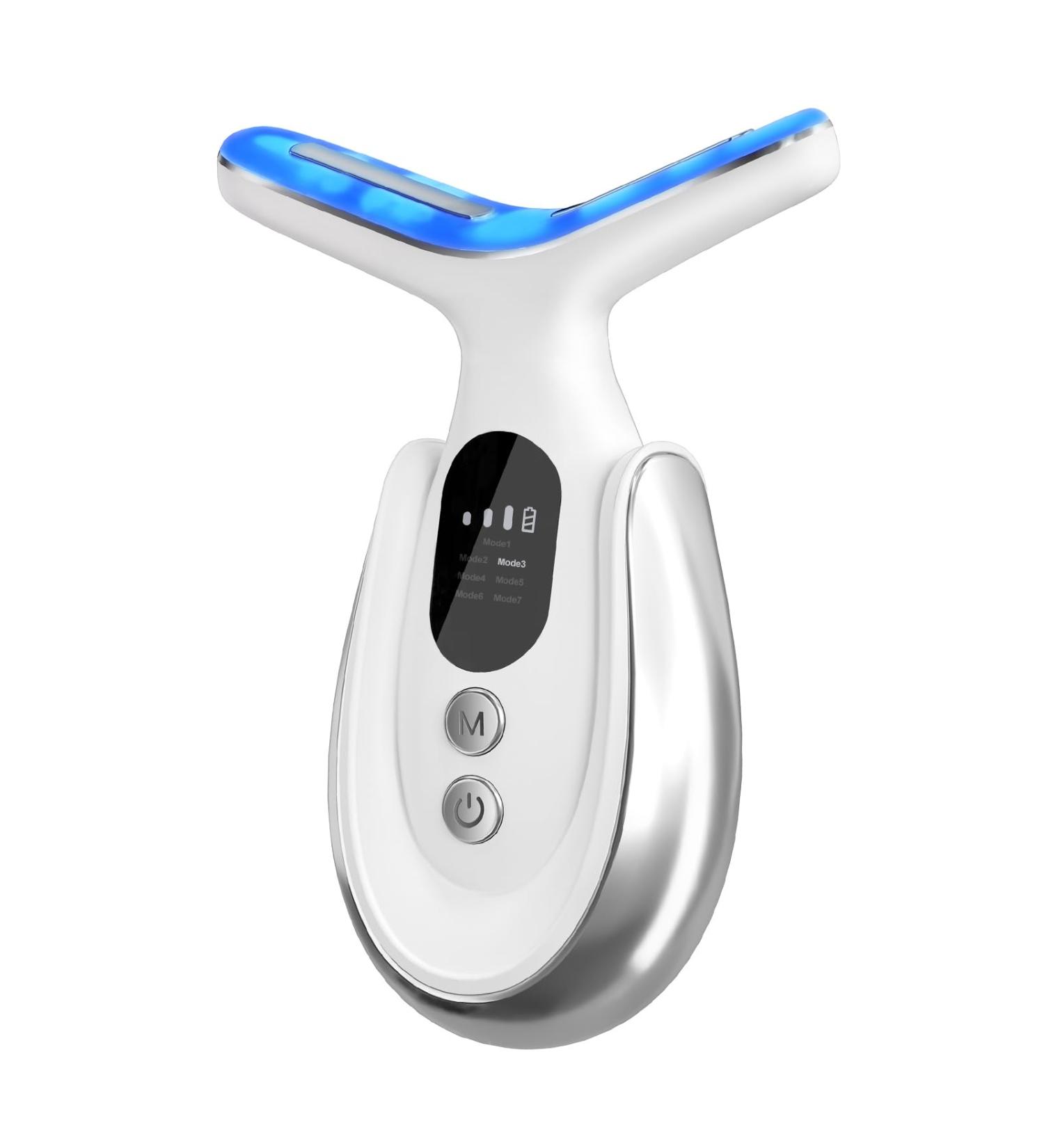 Neck Face Massager 7-in-1 Portable Facial Massager | Vibrating & Warming Function for Face Neck & Shoulder Care - White - Buy Online on GoSupps.com