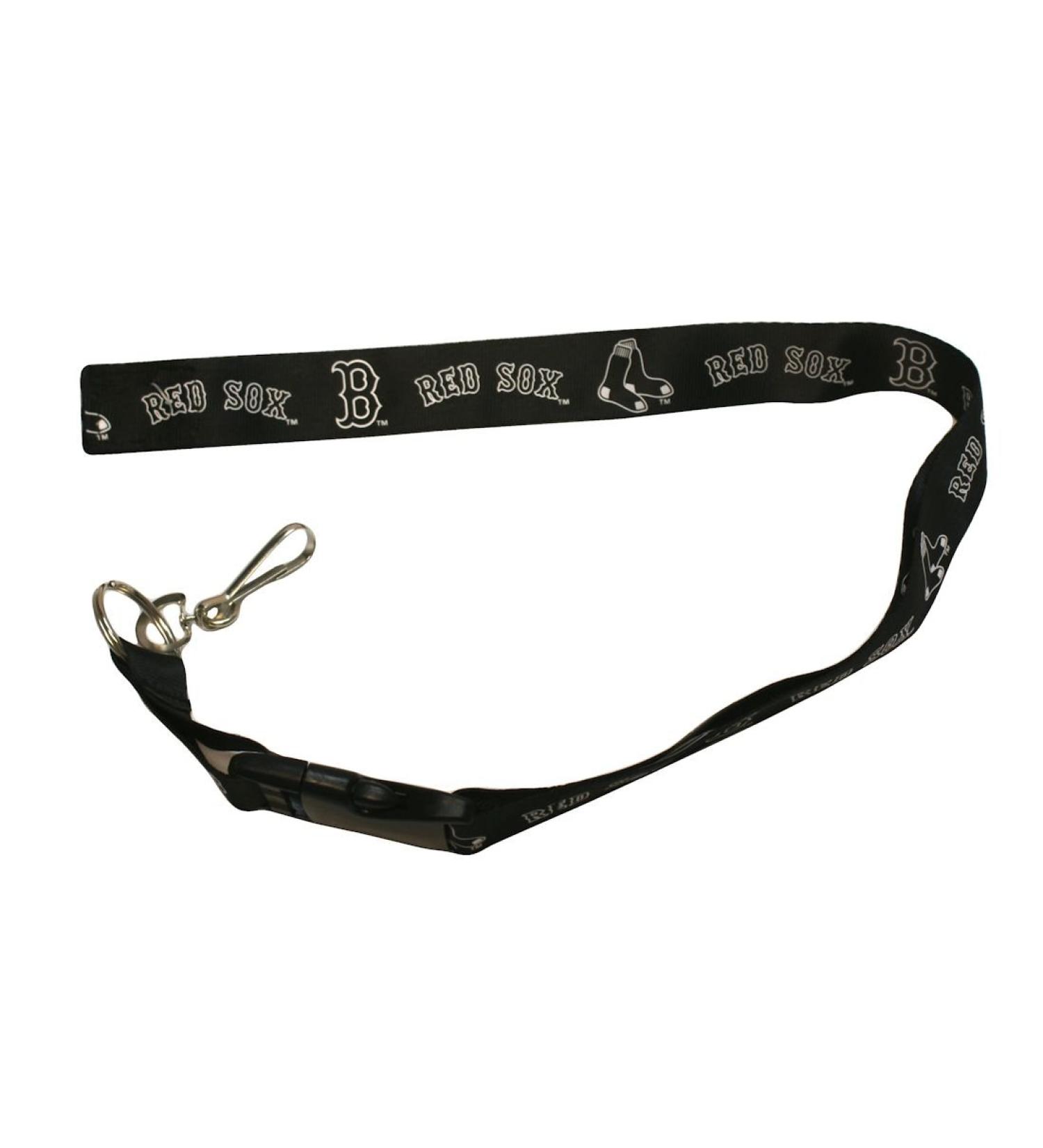 MLB Blackout Lanyard with Team Logo in White Boston Red Sox