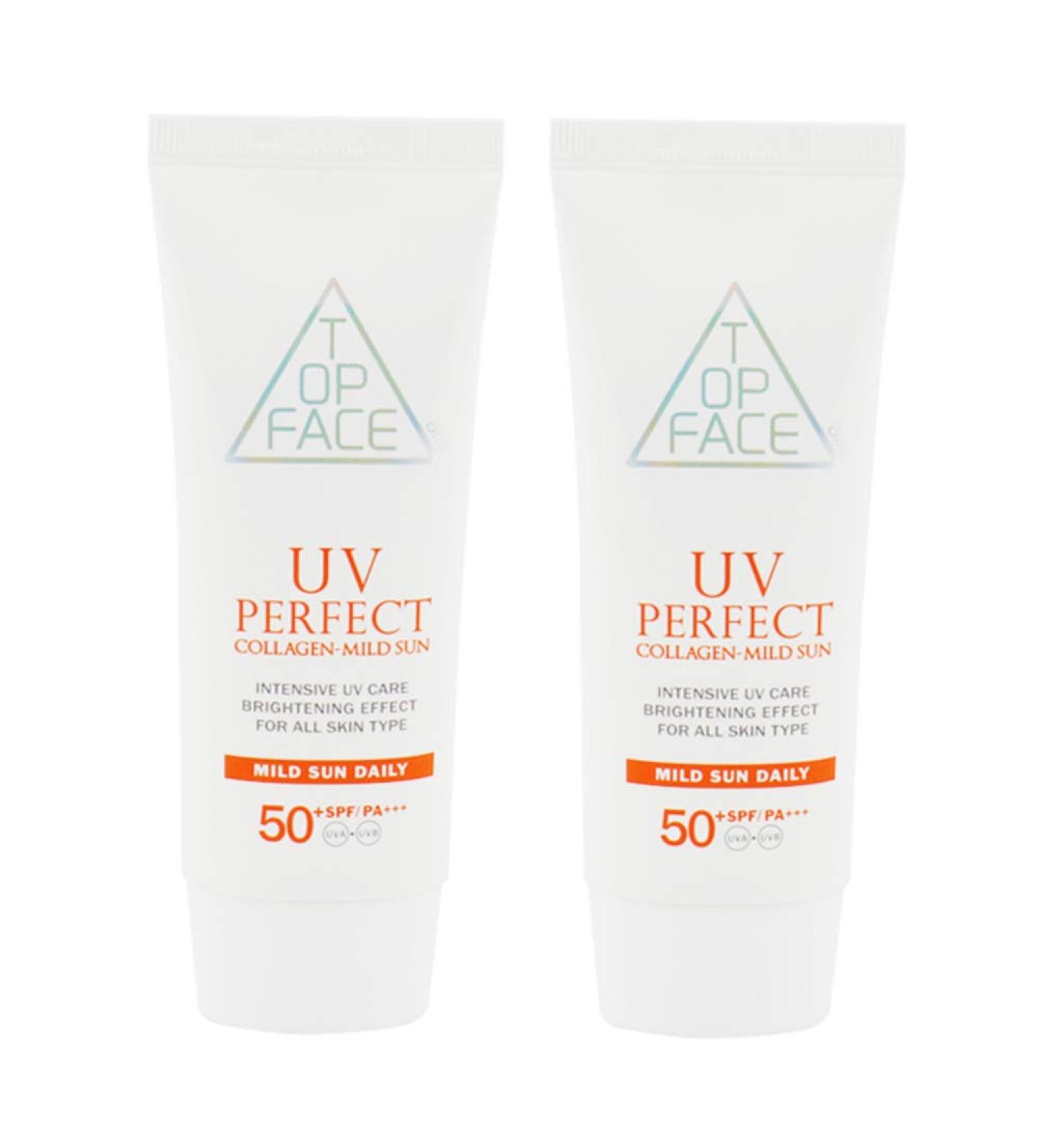 arraTOPFACE UV Perfect Collagen-Mild Sun SPF50+/PA+++ 70ml (Pack of 2) - UVA UVB Blocking Physical Sunscreen - Buy Online on GoSupps.com