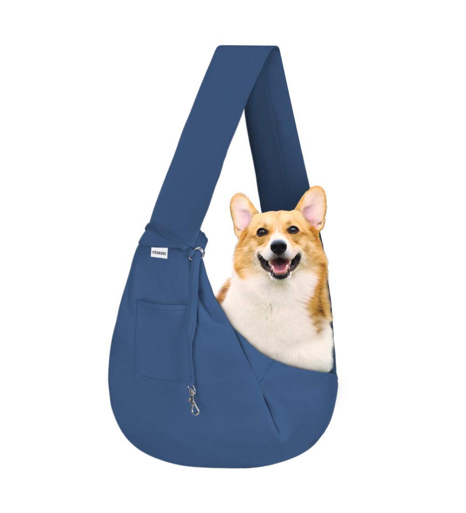 FDJASGY Small Pet Sling Carrier- Hands Free Reversible Papoose Bag with Safety Belt for Dog Cat - Navy Blue - Buy Online on GoSupps.com