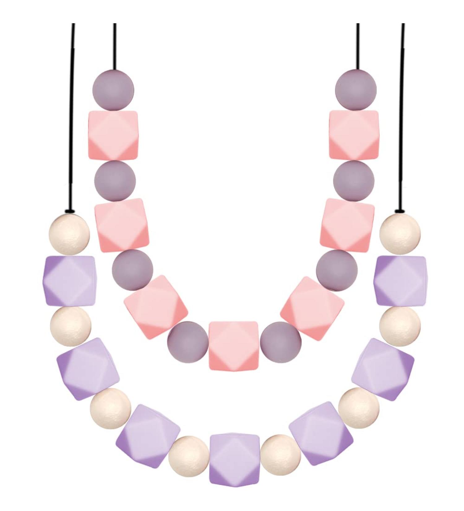 Sensory Chew Necklace 2 Pack - Silicone Teething Necklace for Mom & Kids with Autism - Textured Chewy Toys - Buy Online on GoSupps.com