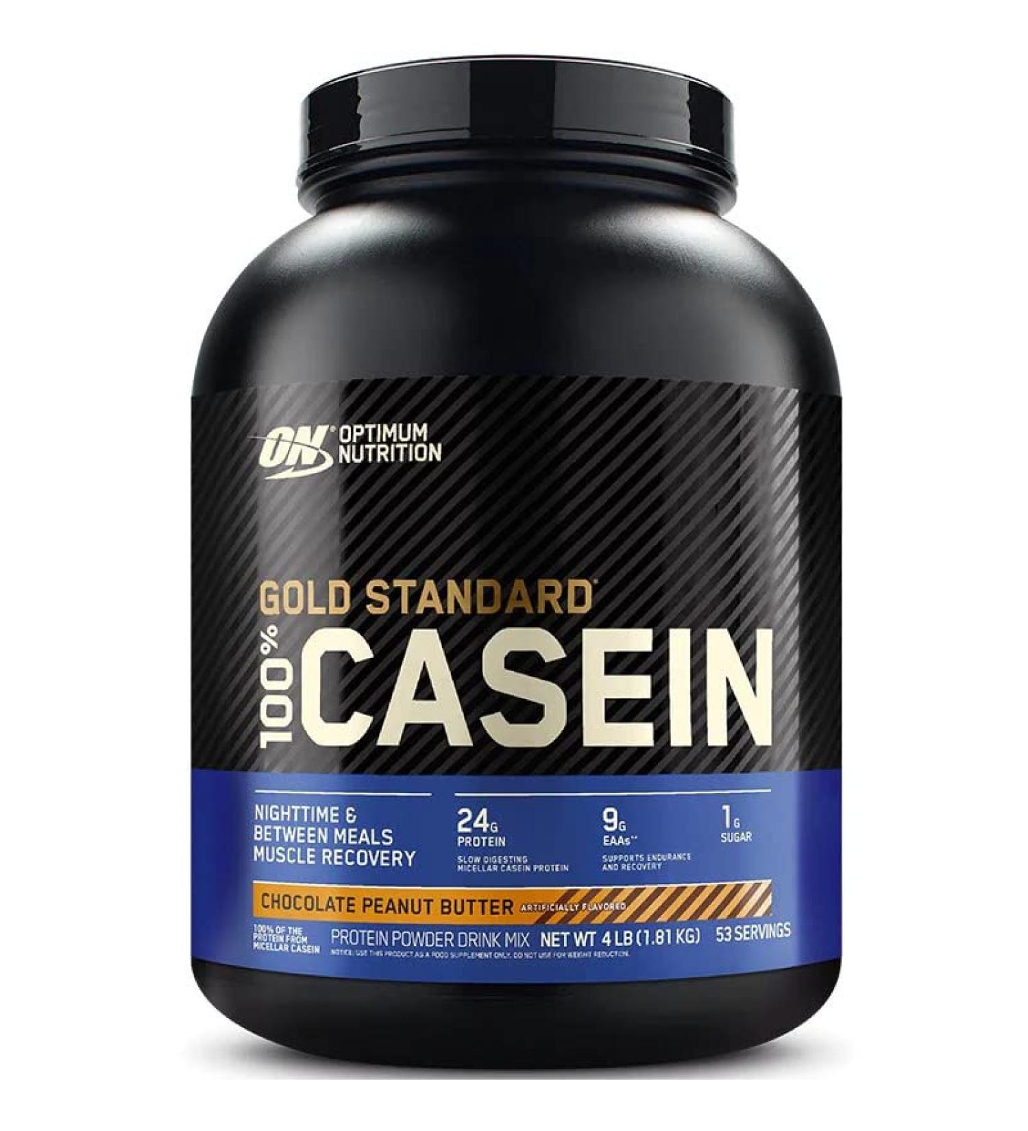ON Gold Standard 100% Casein | Slow-Digesting Protein for Overnight Muscle Recovery | 24 Grams Protein 5 Grams Naturally Occurring BCAAs Low Sugar (4LB Chocolate Peanut Butter) Chocolate Peanut Butter 4LB - Buy Online on GoSupps.com
