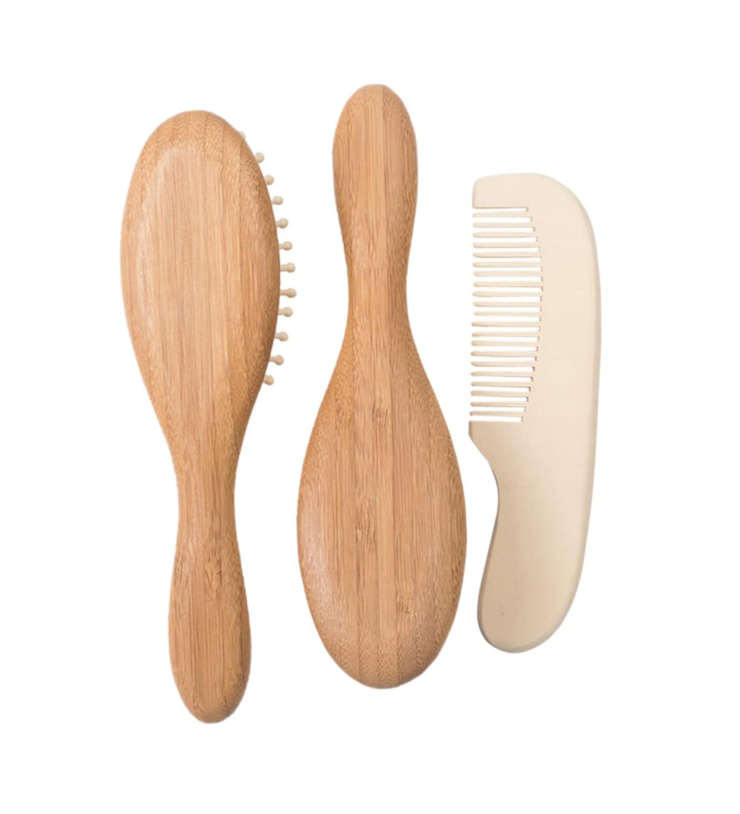 Baby Bath Set with Massage Brush, Wooden Comb, and Bamboo Hairbrush - 3pcs Kids Suit for Newborns and Toddlers - Buy Online on GoSupps.com