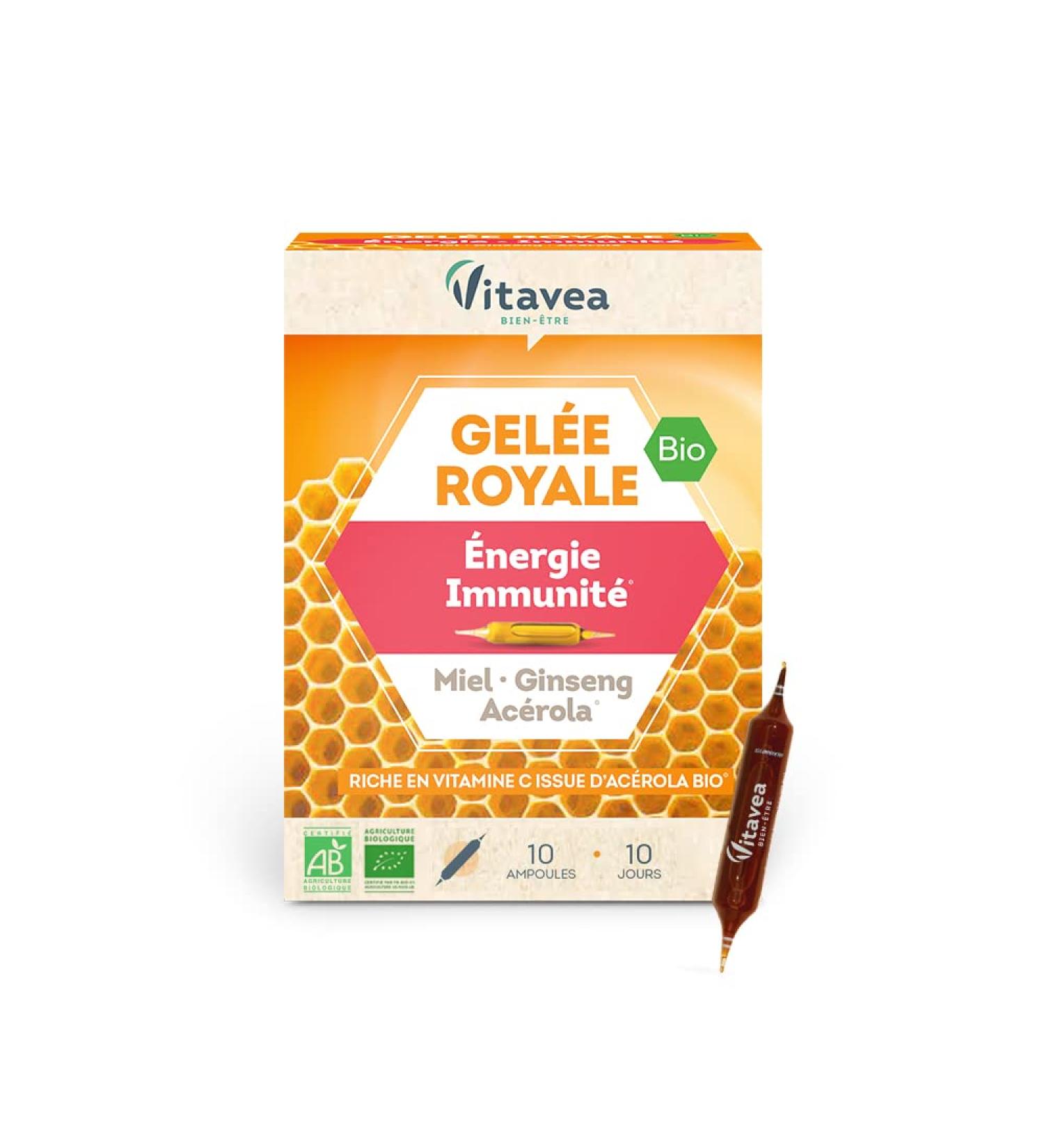 Vitavea - Organic Natural Defenses Revitalizing Food Supplement - Royal Jelly Ginseng Vitamin C Acerola Honey - 100% Organic Formula - 10 ampoules - 10 Day Cure - Made in France - Buy Online on GoSupps.com