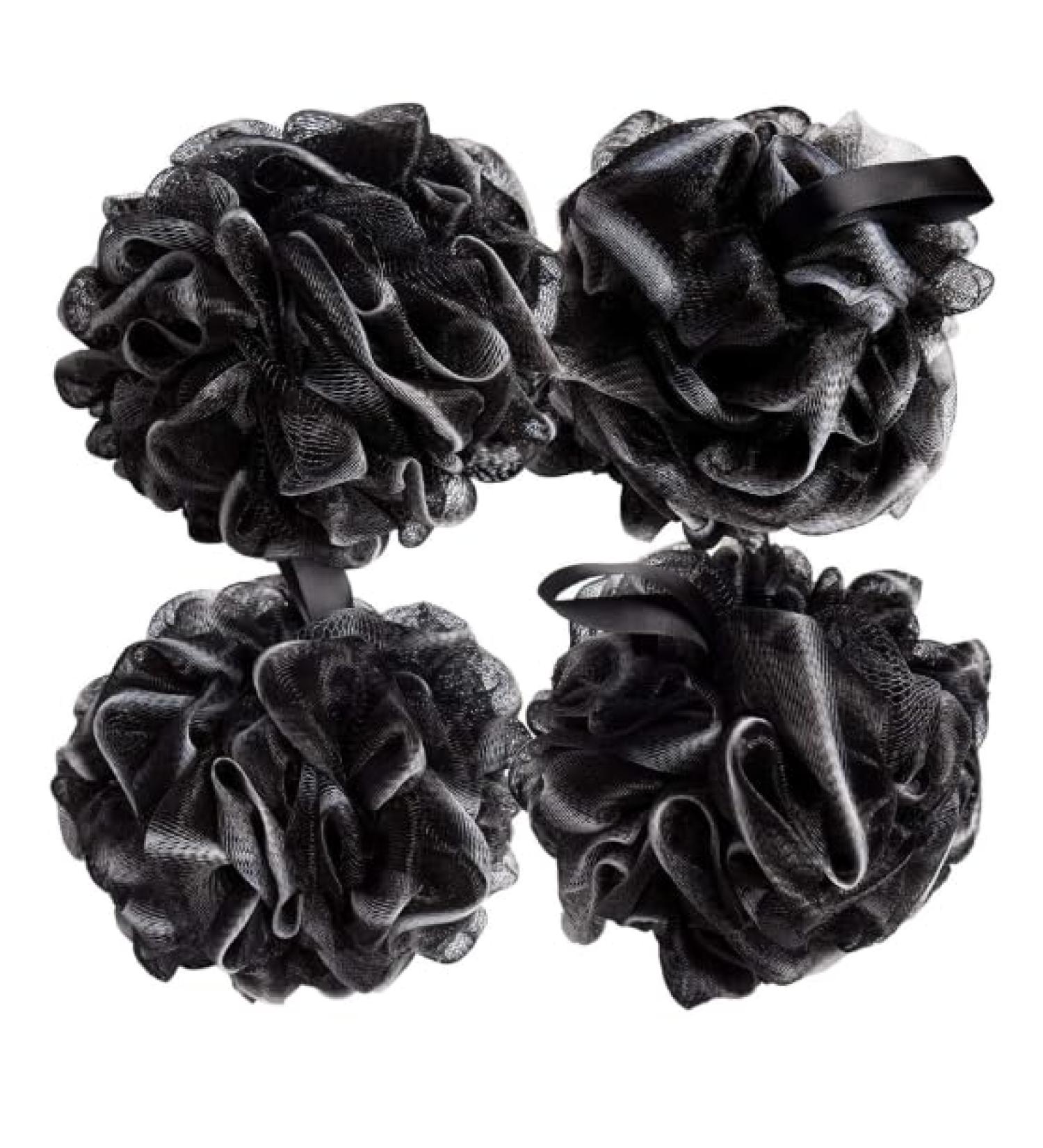 Clean Up Nicely 4 Pack Shower Puff - Black Charcoal Mesh Bath Sponges & Loofahs | Large Pouf Balls for Luxurious Cleansing - Buy Online on GoSupps.com
