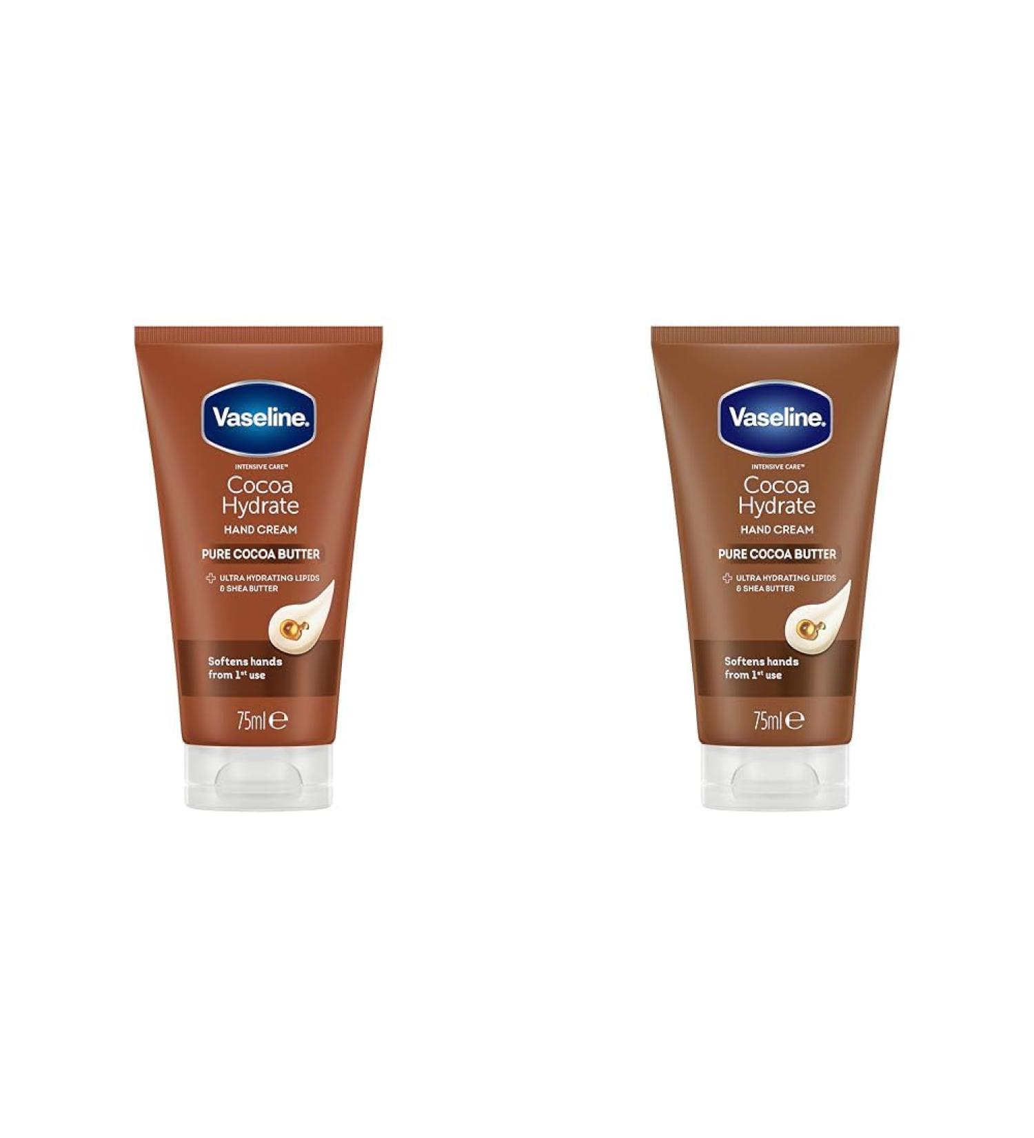 Vaseline Intensive Care Cocoa Hydrate moisturiser with ultra-hydrating lipids and shea butter Hand Cream for dry hands 75 ml (Pack of 2)