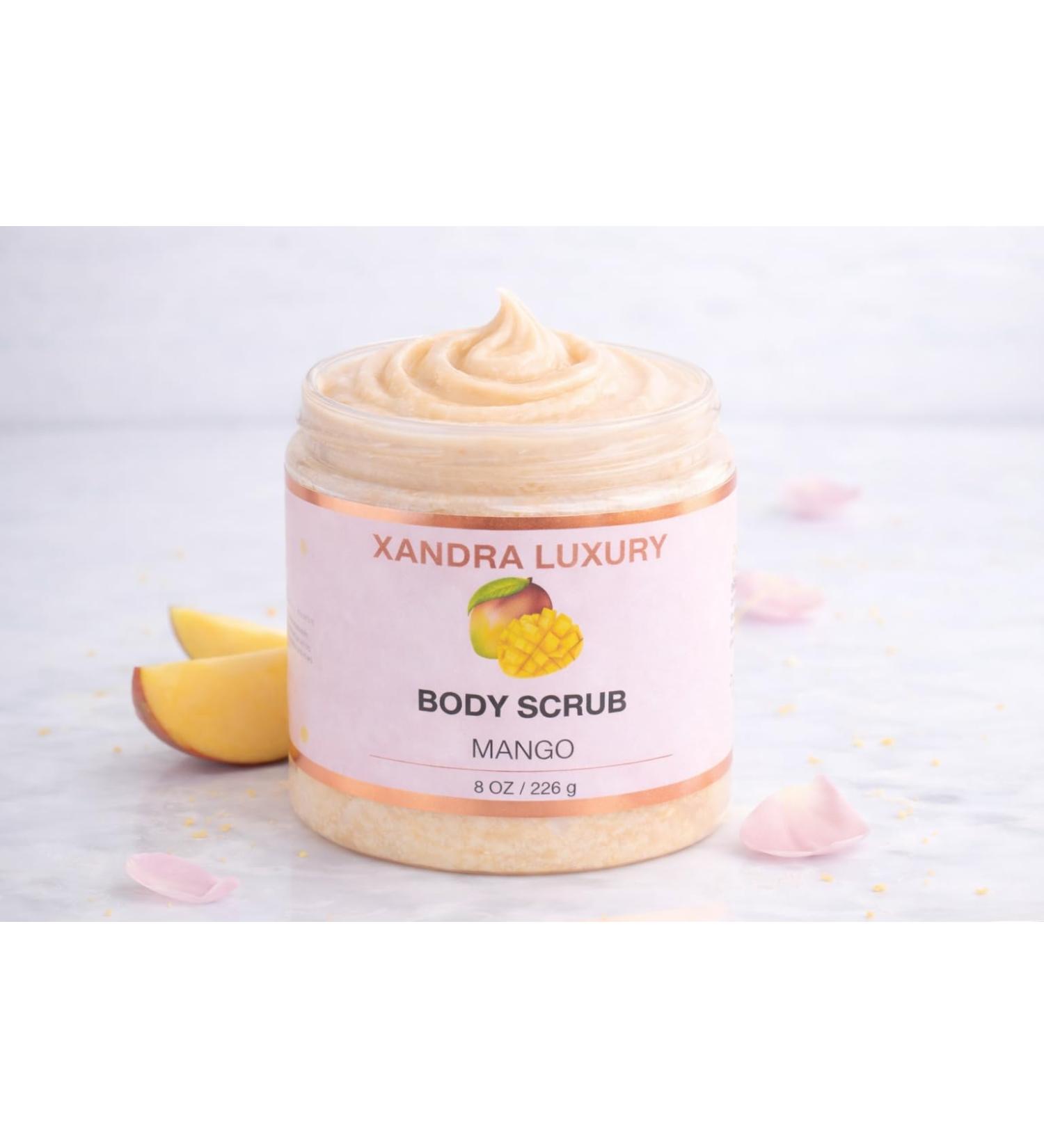 Xandra Luxury Mango Body Scrub Exfoliating Sugar Scrub for Smooth Glowing Skin Moisturizing Body Polish Handmade Skincare 8 oz - Buy Online on GoSupps.com