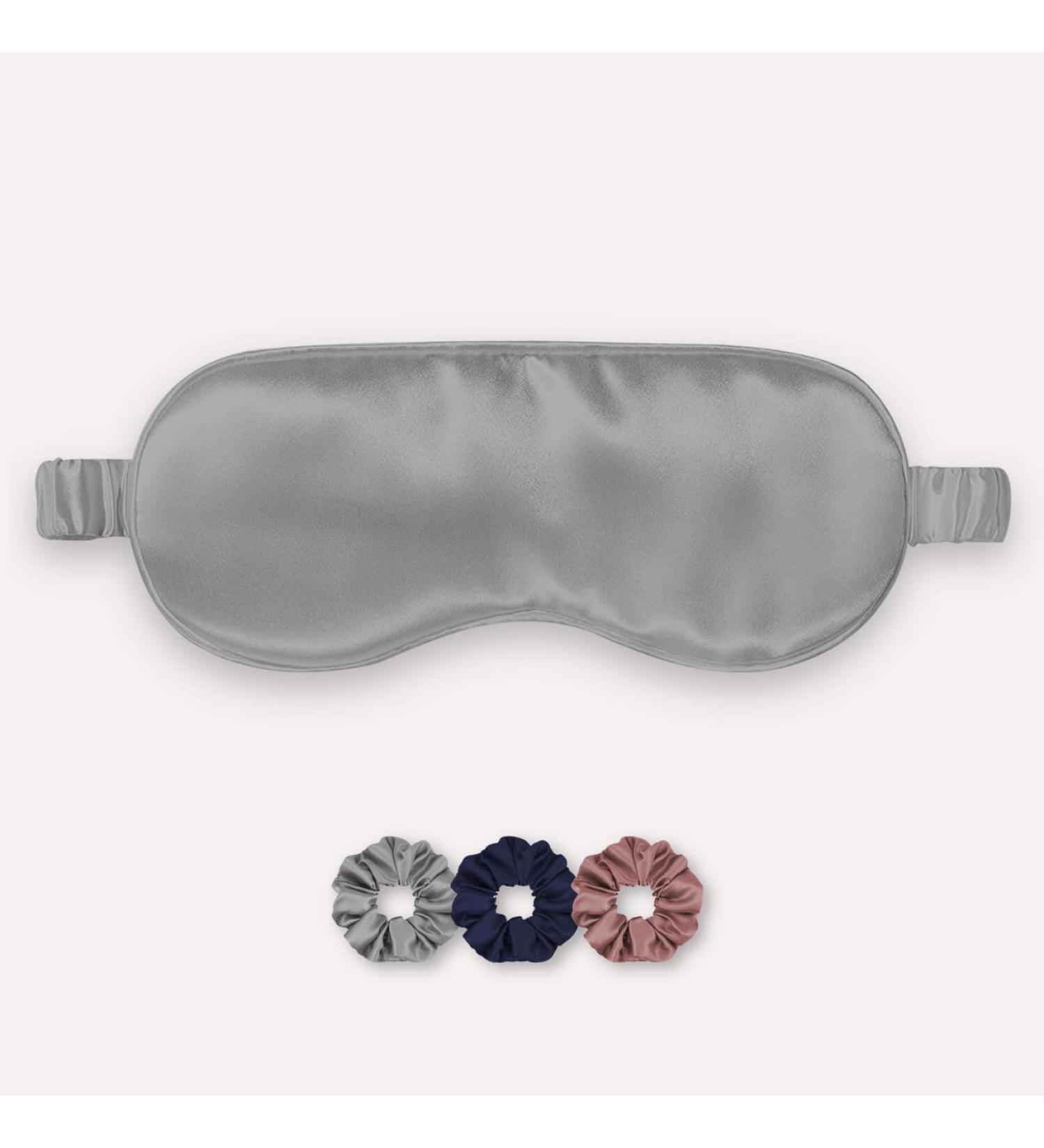 SEEVO Satin Sleep Eye-Mask with Elastic Strap, Eye Cover, Eye Shade, Soft & Comfortable - Grey with 3 Scrunchies - Buy Online on GoSupps.com
