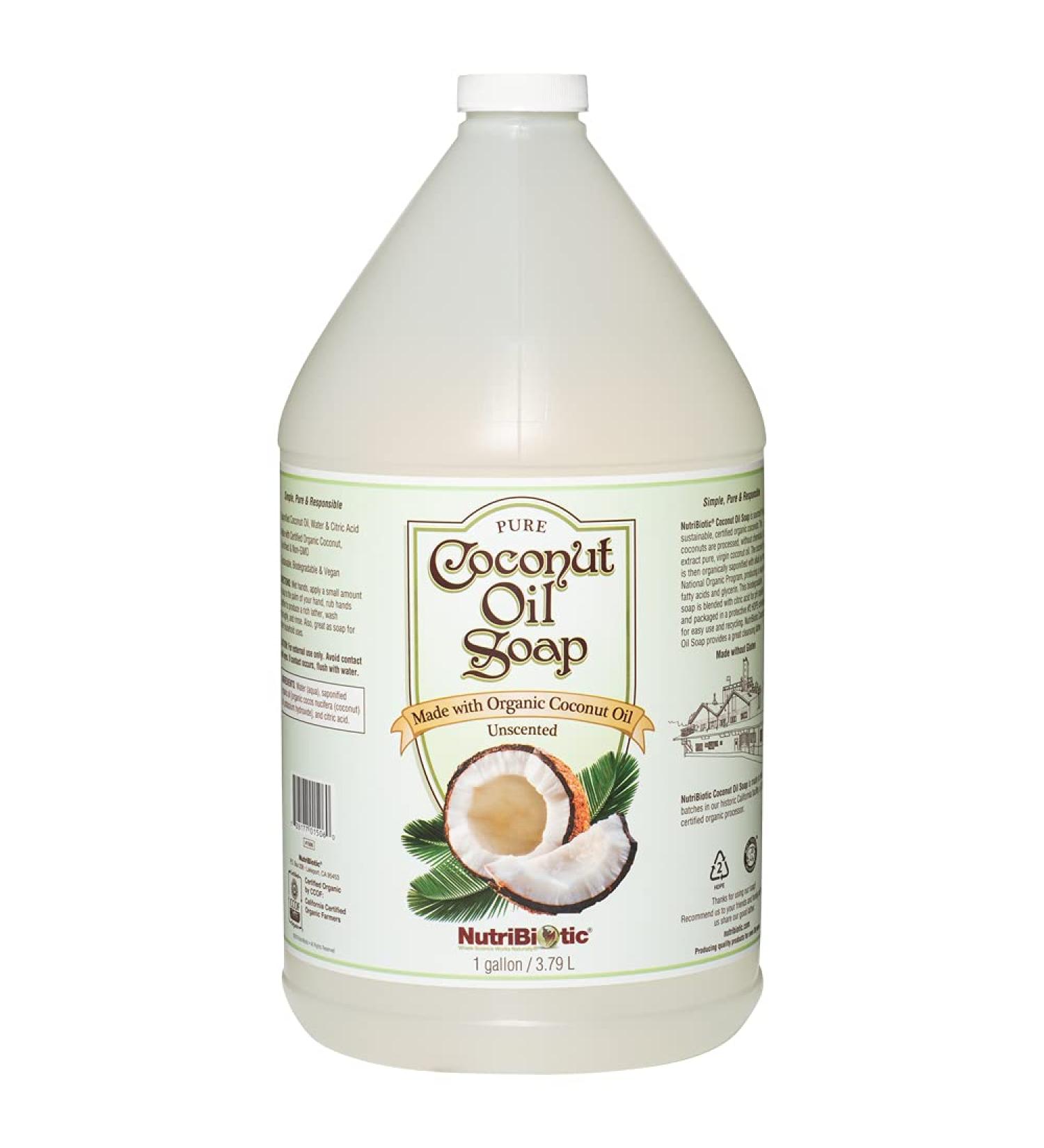 NutriBiotic Pure Coconut Oil Soap - Unscented 1 Gallon | Certified Organic, Unrefined, Biodegradable, Vegan | GMO-Free, Gluten-Free | Rich Cleansing Lather - Buy Online on GoSupps.com