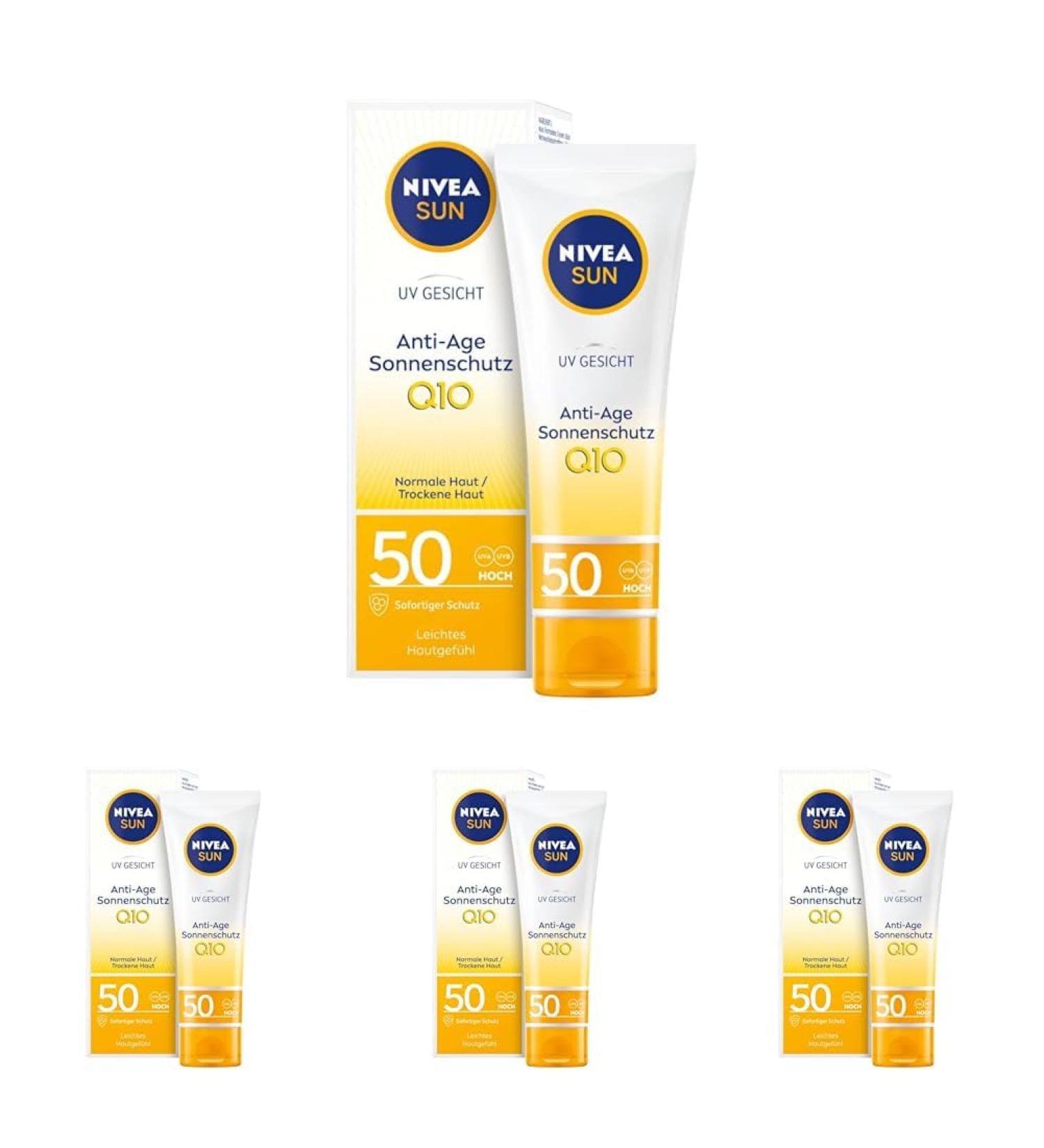 Buy Nivea Sun UV Face Anti-Age Sunscreen Q10 SPF 50 - Moisturizing Anti-Wrinkle Protection (4 Pack) | UVA/UVB Defense 70g - Buy Online on GoSupps.com