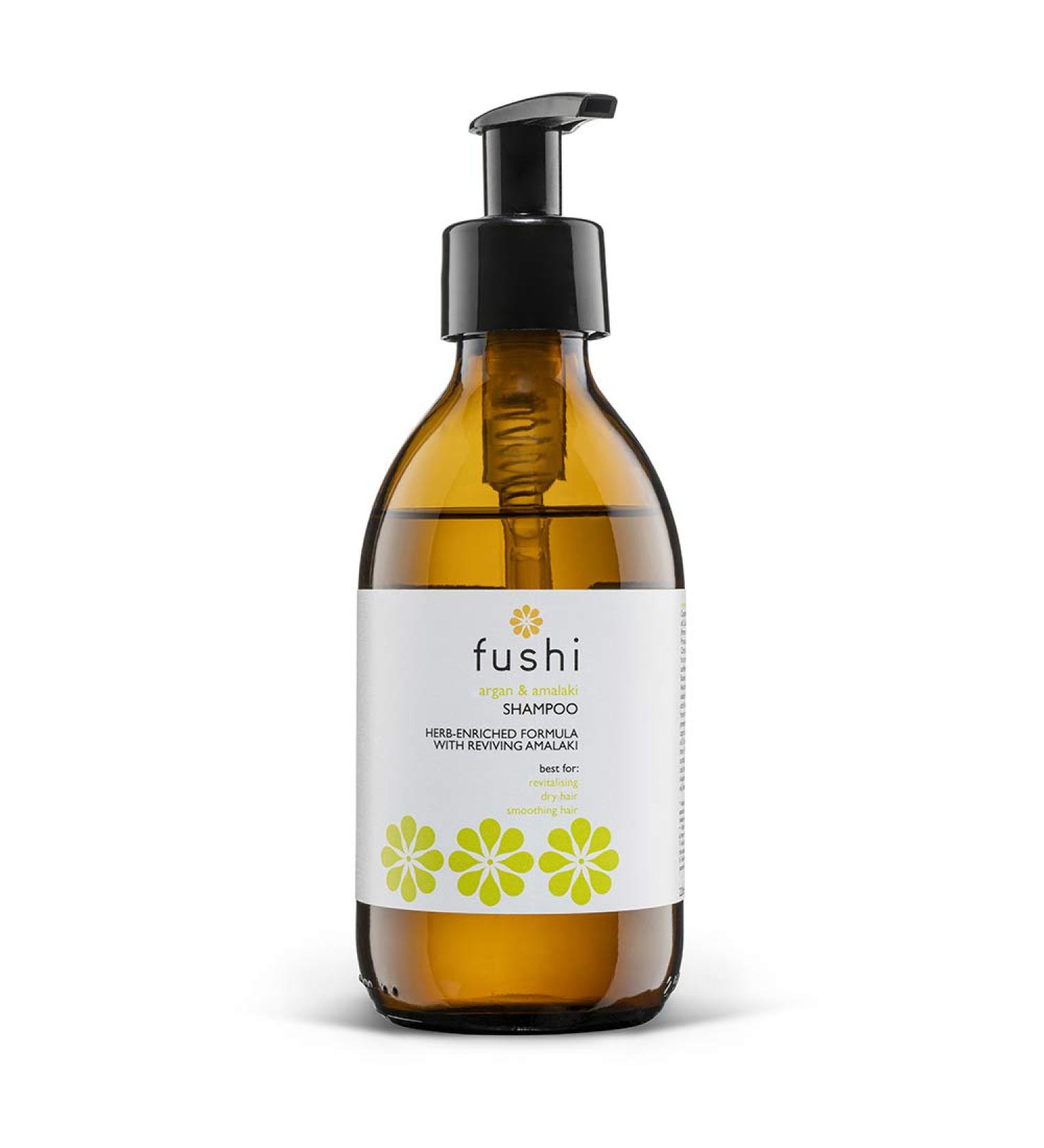 Fushi Argan & Amalaki Shampoo - Refillable Zero Waste 230ml Glass Bottle | Eco-Friendly Hair Care - Buy Online on GoSupps.com