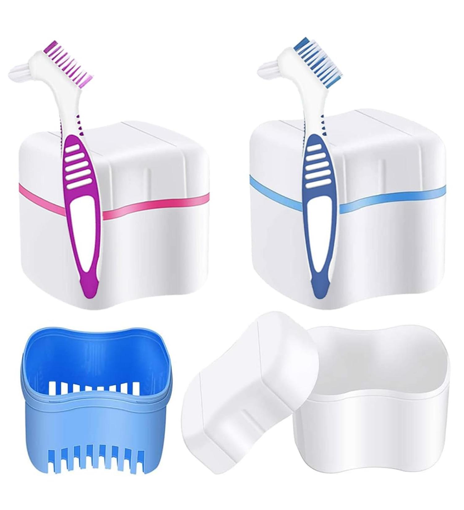 Buy Denture Care Kit: 2 Tooth Plaster Boxes & Toothbrushes for Adults | Clean & Store Your Dentures | Fast International Shipping - Buy Online on GoSupps.com