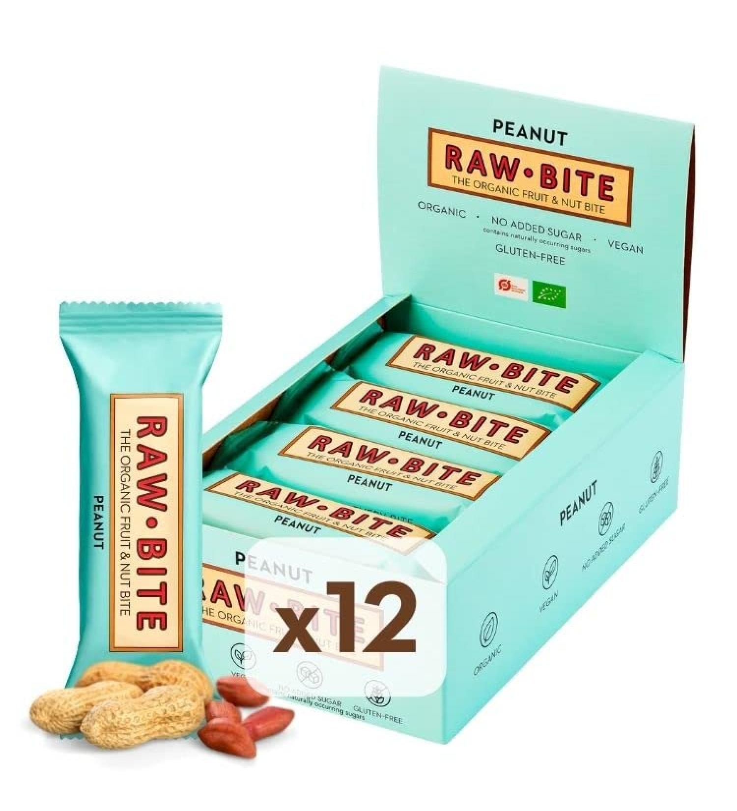 Rawbite Peanut Bars - Vegan Gluten-Free Organic | 12-Pack Fruit Nut Bars without Added Sugar - Buy Online on GoSupps.com