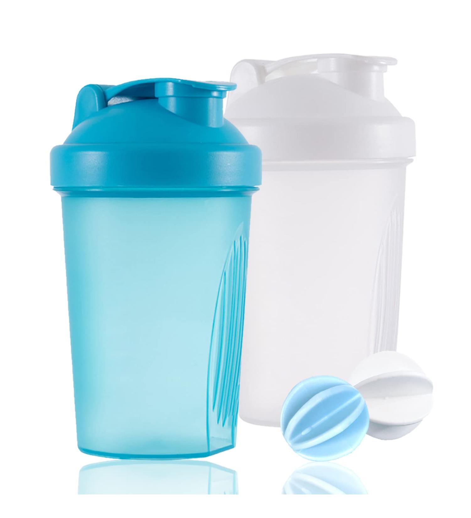 Hiusity Protein Shaker 400ml - Durable & Odor-Neutral Gym Cup for Creamy Fitness Shakes | Protein Shake with Ball | White & Blue - Buy Online on GoSupps.com