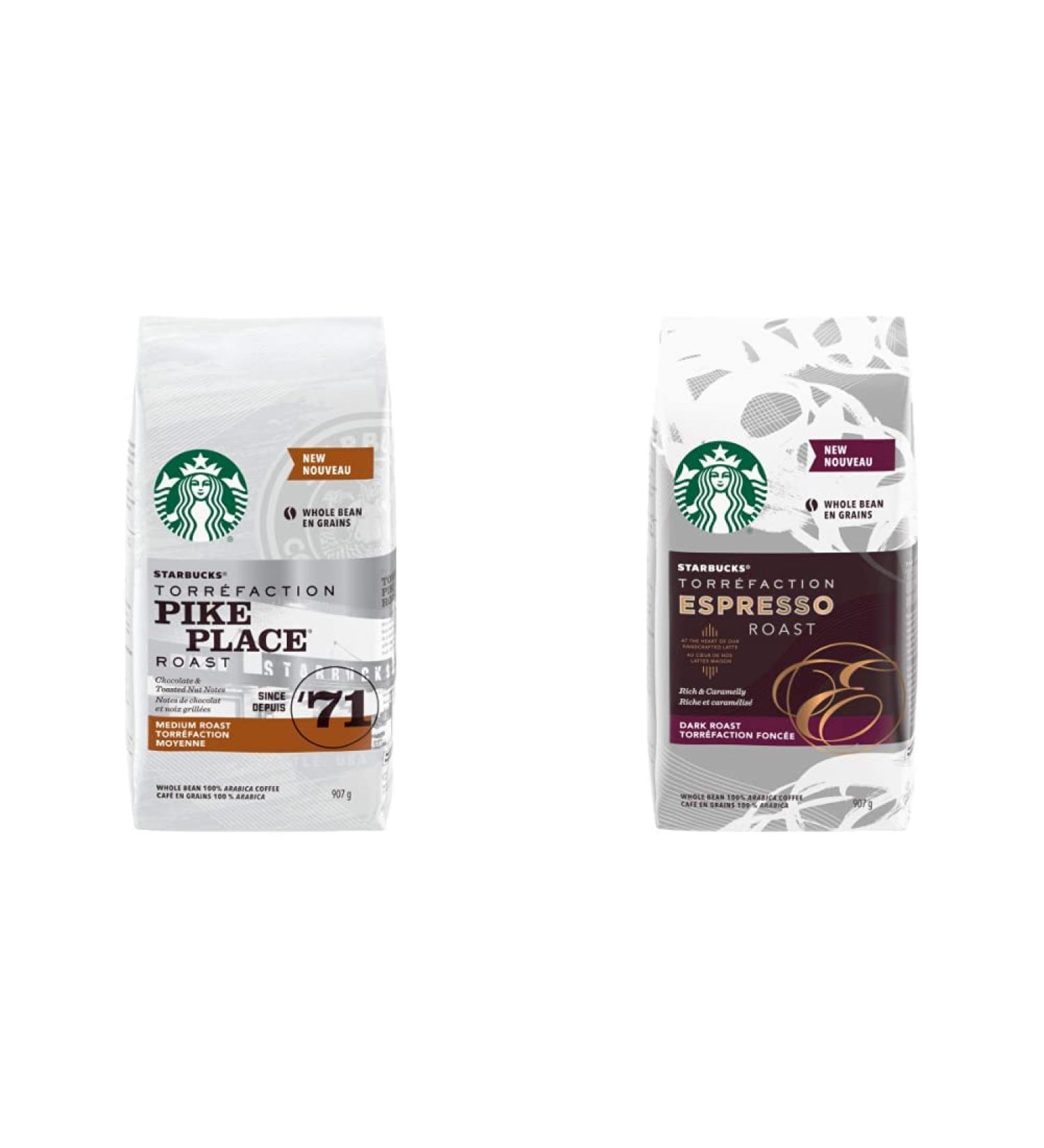 Starbucks Pike Place Whole Bean Medium Roast Coffee 907 gram & Espresso Roast Whole Bean Coffee 907 gram - Buy Online on GoSupps.com