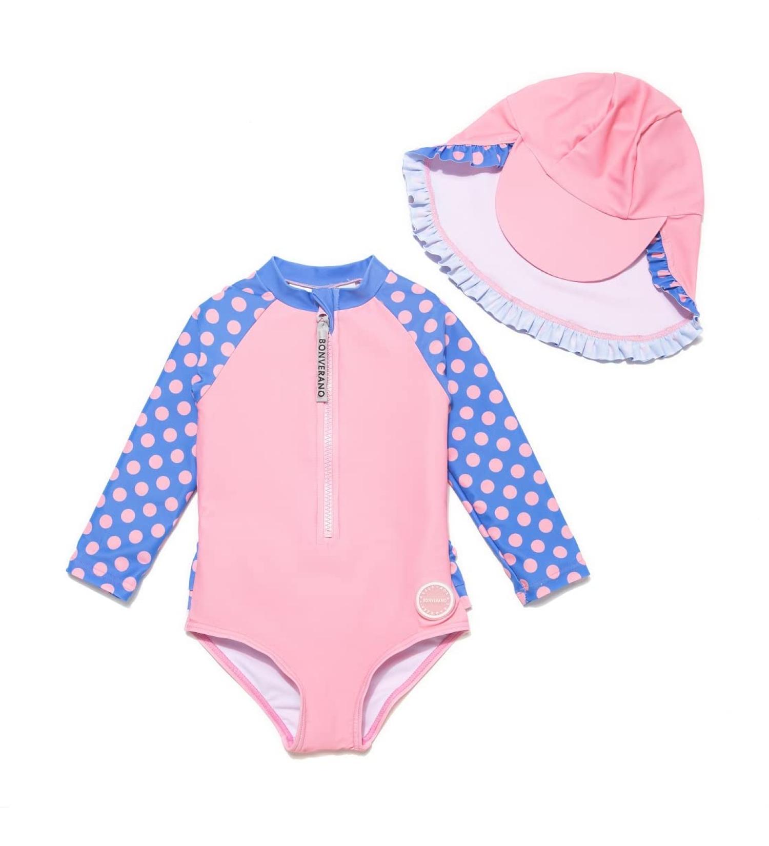 BONVERANO Baby Girls Swimsuit | Toddler Long-Sleeve One Piece Bathing Suit | UPF 50+ Sun Protection | 18-24 Months, Blue - Buy Online on GoSupps.com