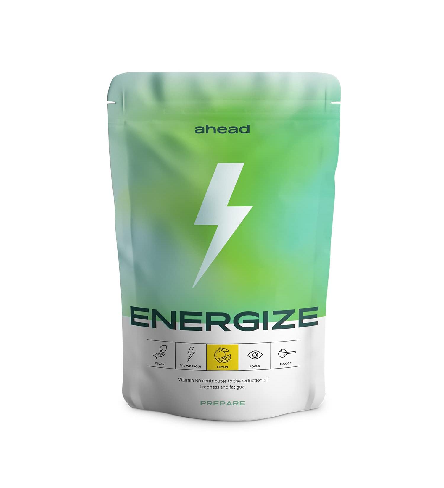 Ahead Energice Natural Vegan Pre Workout Booster 375g Vitamin B6 B12 L-Citrulline Arginine & Panax Ginseng Lemon Flavour Made in Germany - Buy Online on GoSupps.com