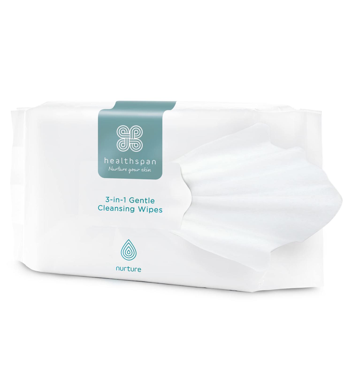 Healthspan 3-in-1 Gentle Cleansing Wipes (25 Wipes) | Remove Make-up Cleanse & Tone | Enriched with Soothing Aloe Vera | Suitable For All Skin Types - Buy Online on GoSupps.com