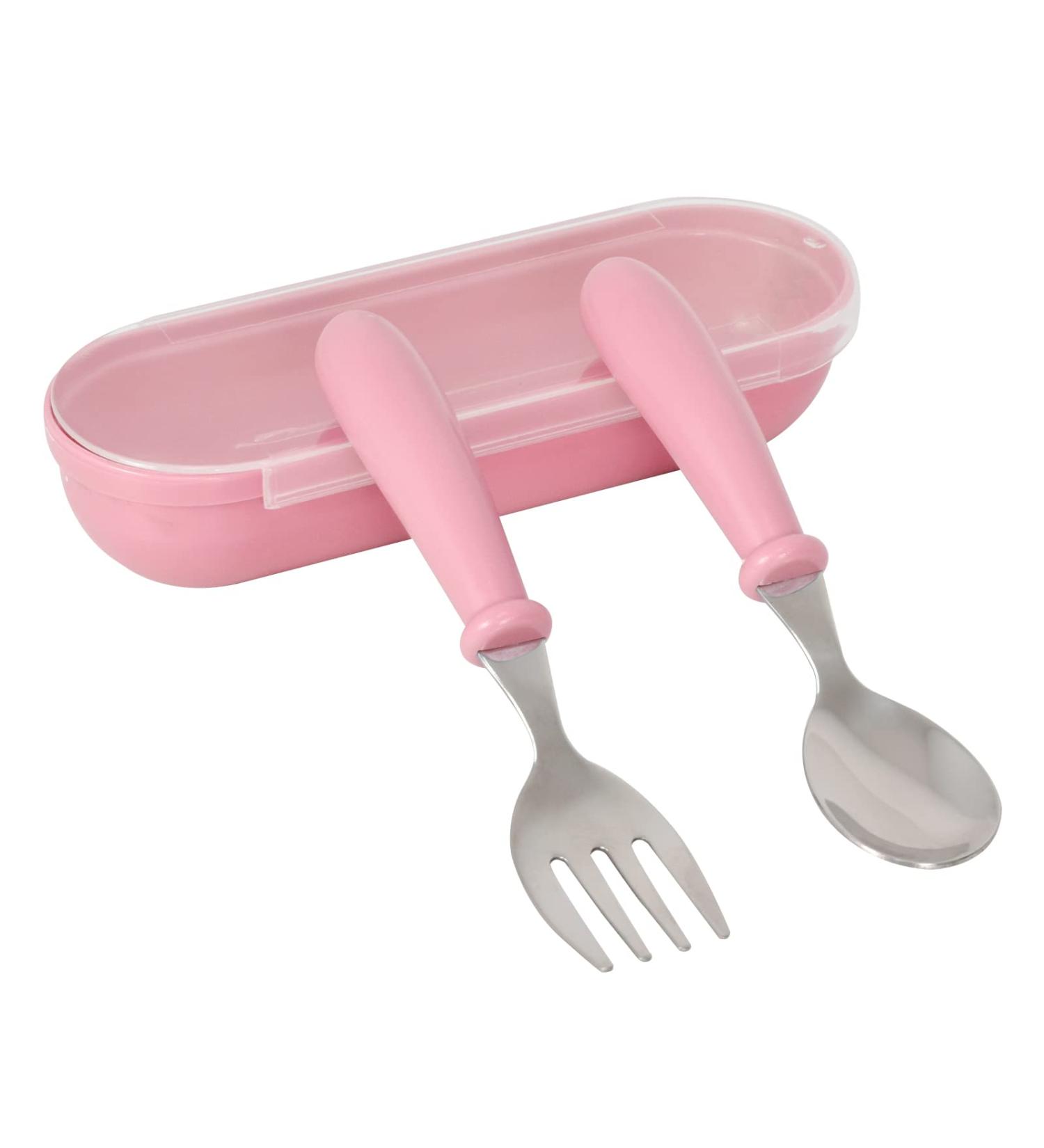Colexy Toddler Cutlery Set - Stainless Steel Baby Fork and Spoon with Storage Box, Pink Toddler Utensils for Self Feeding - Buy Online on GoSupps.com