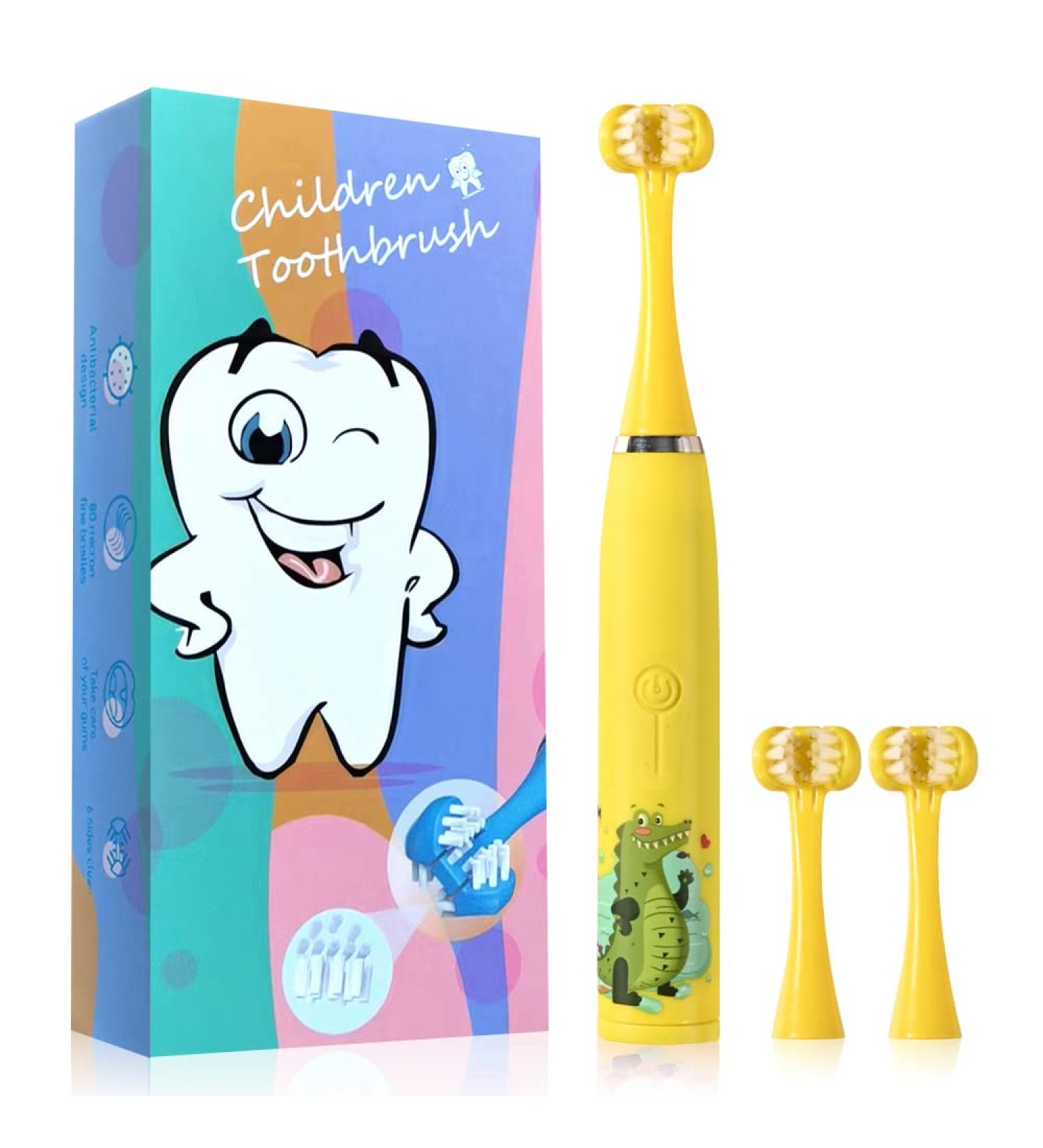 LEYUYO Electric Toothbrush for Kids - 6 Sided 360 Sonic Cleaning - Rechargeable 3D Sonic Toothbrush with Timer, 31000 Strokes, 2 Bristles, 4 Modes - Yellow - Buy Online on GoSupps.com