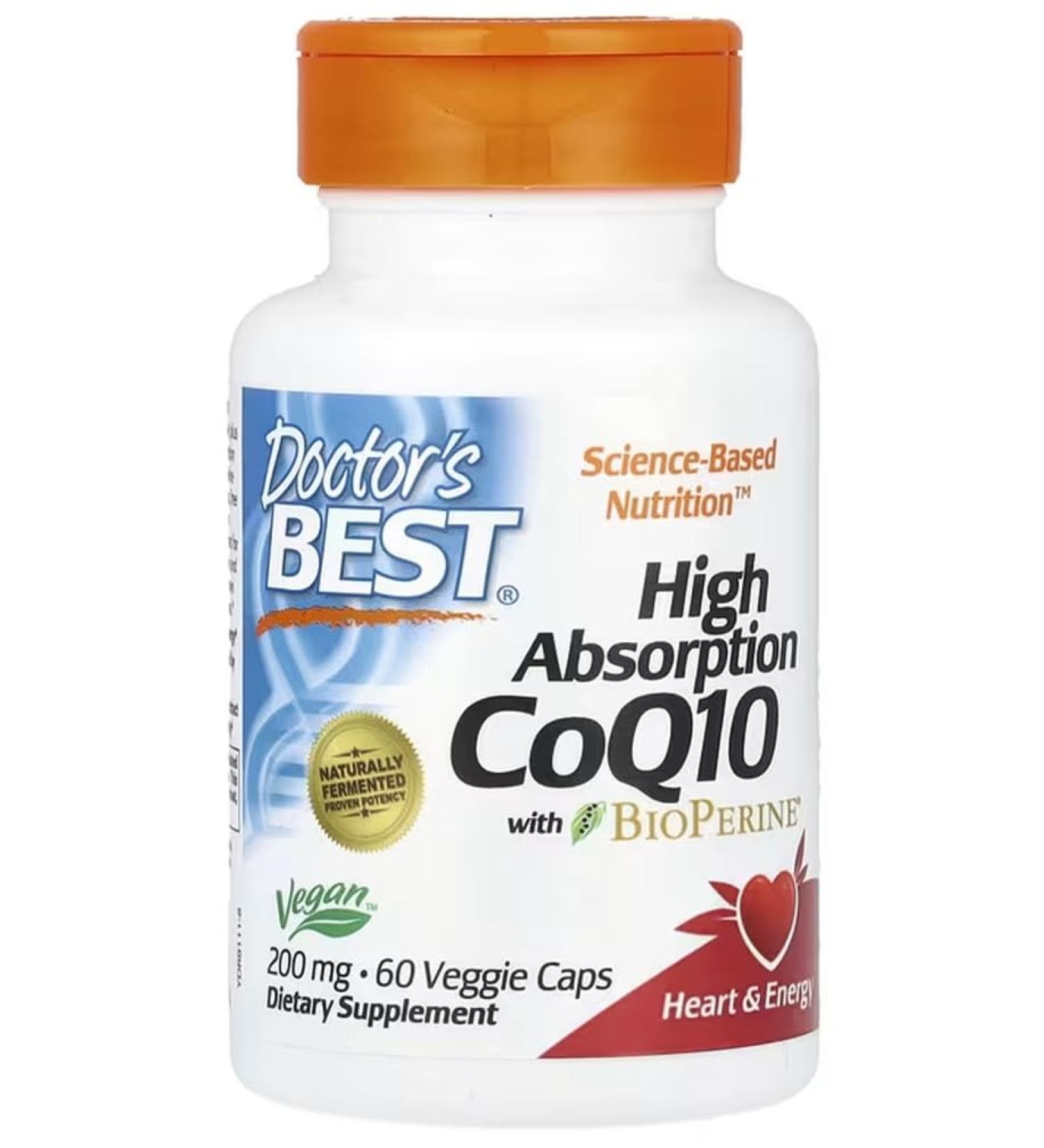 Doctor's Best - CoQ10 with BioPerine | High Absorption CoQ10 200mg - 60 Vegan Capsules - Buy Online on GoSupps.com