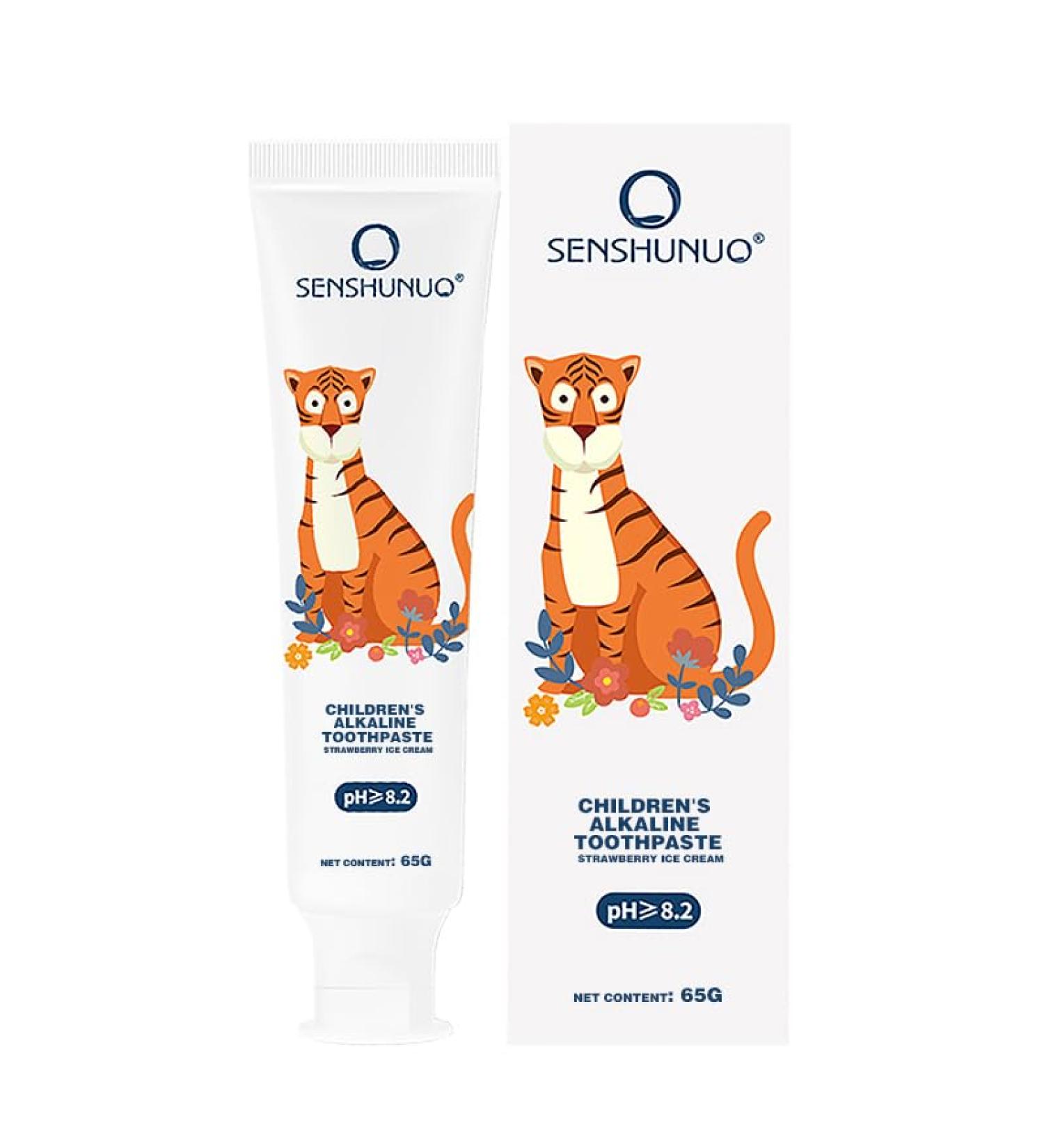 Senshunuo Children's Toothpaste Strawberry Flavor Fluoride-Free Alkaline Whitens Teeth Reduces Tartar (1)