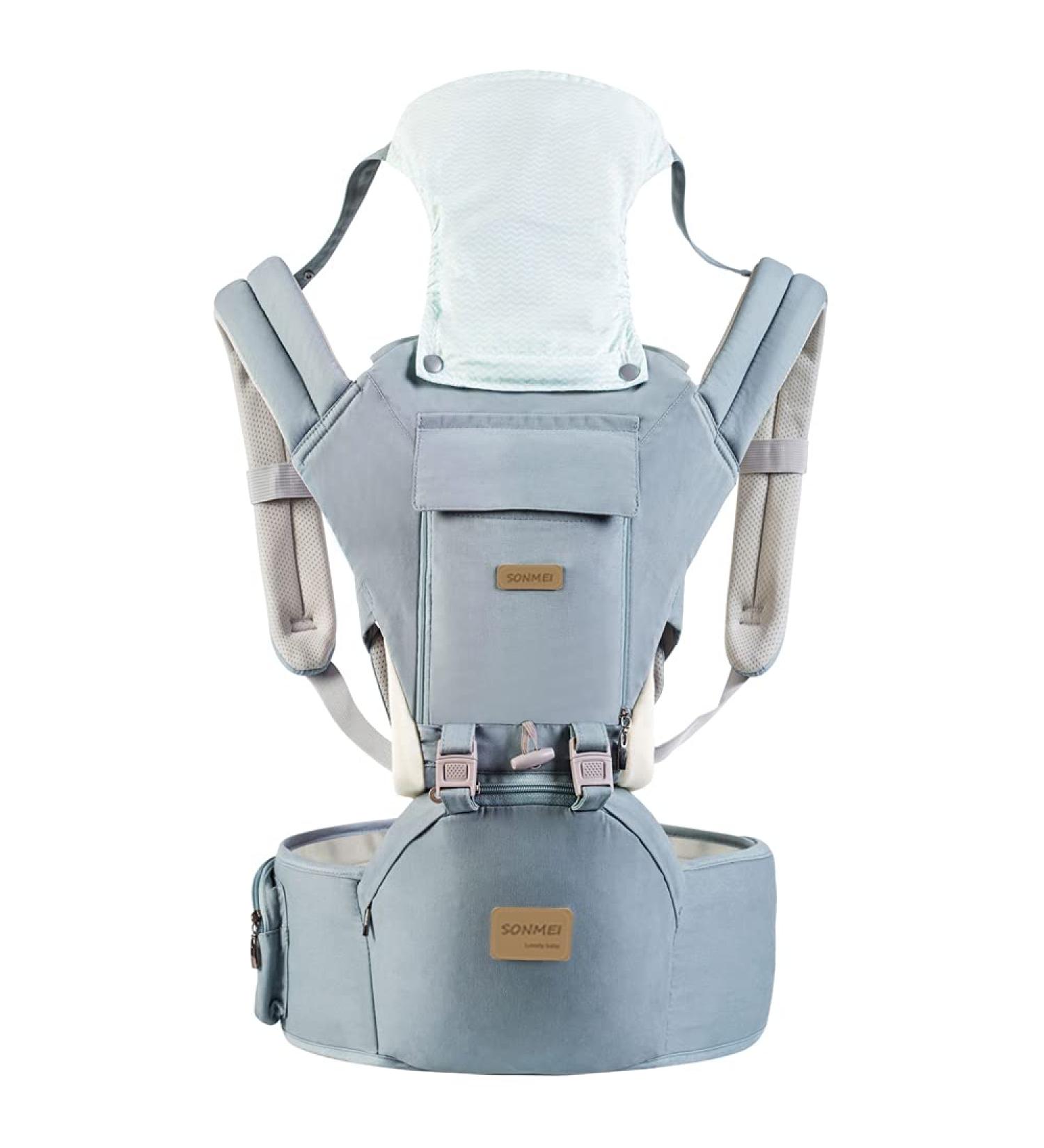 SONMEI Ergonomic Baby Carrier with Hip Seat 360 Positions Soft and Breathable All Seasons for Newborns and Toddlers Hiking Shopping Travelling Light Blue - Buy Online on GoSupps.com
