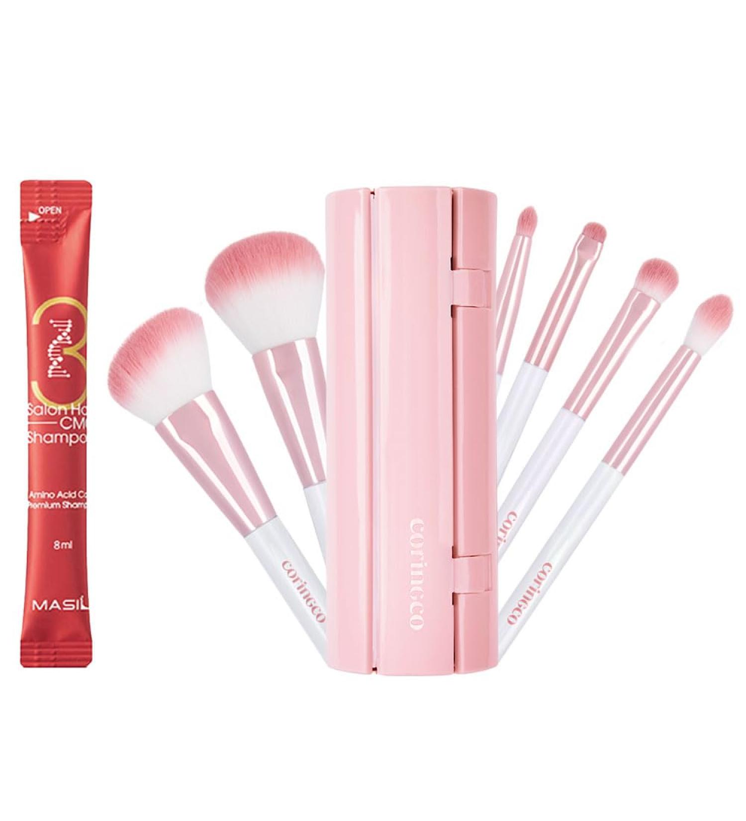 Mini Makeup Brushes Travel Set - LED Mirror Multifunctional Eyebrow & Blush Brush - Pink Roll Brush for Easy Application & On-the-Go Beauty - Buy Online on GoSupps.com
