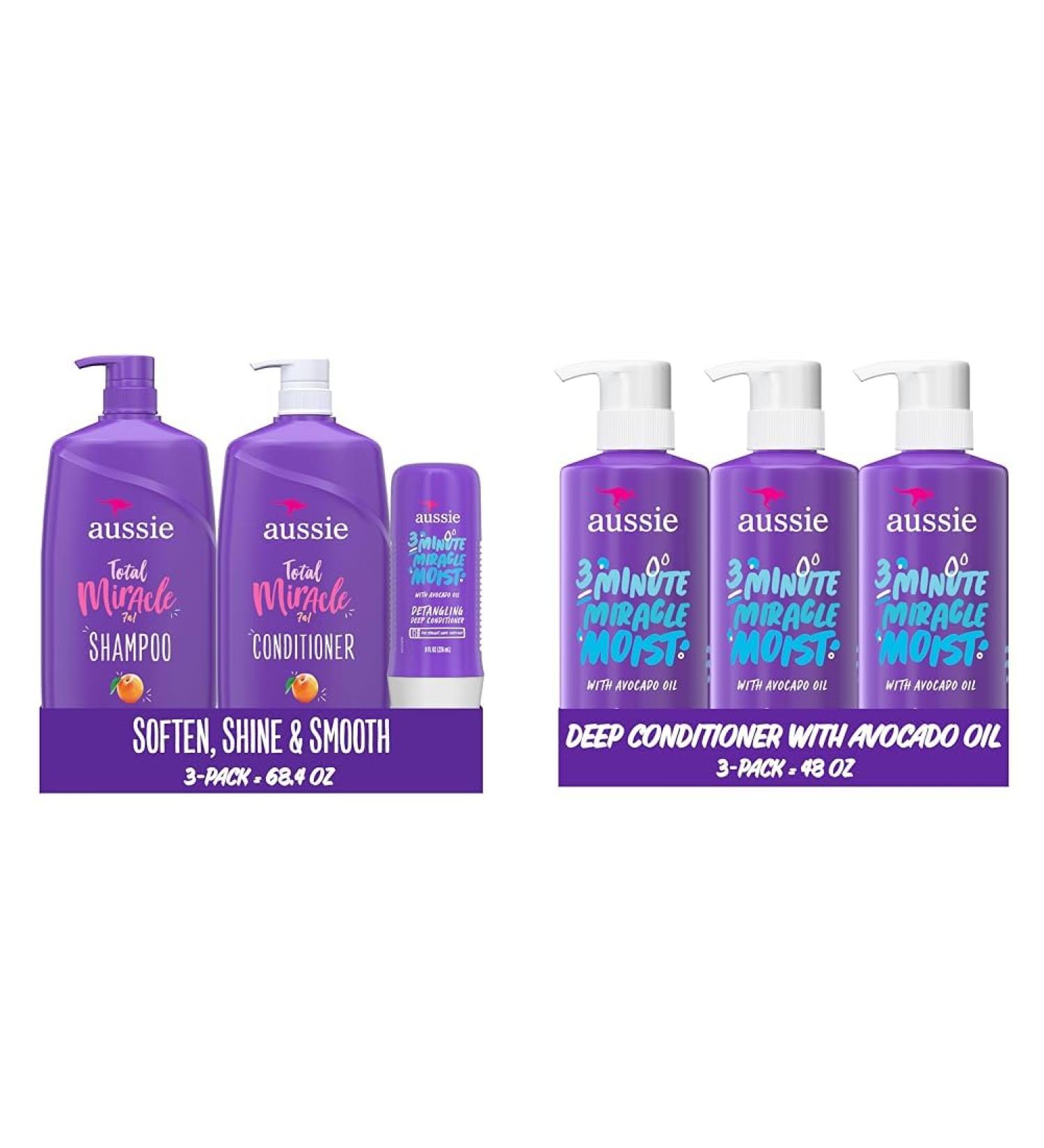 Aussie Total Miracle Shampoo Conditioner and 3 Minute Miracle Treatment Bundle Pack & Deep Conditioner for Dry Hair with Avocado and Jojoba Oil 3 Minute Miracle Moist Paraben Fr - Buy Online on GoSupps.com