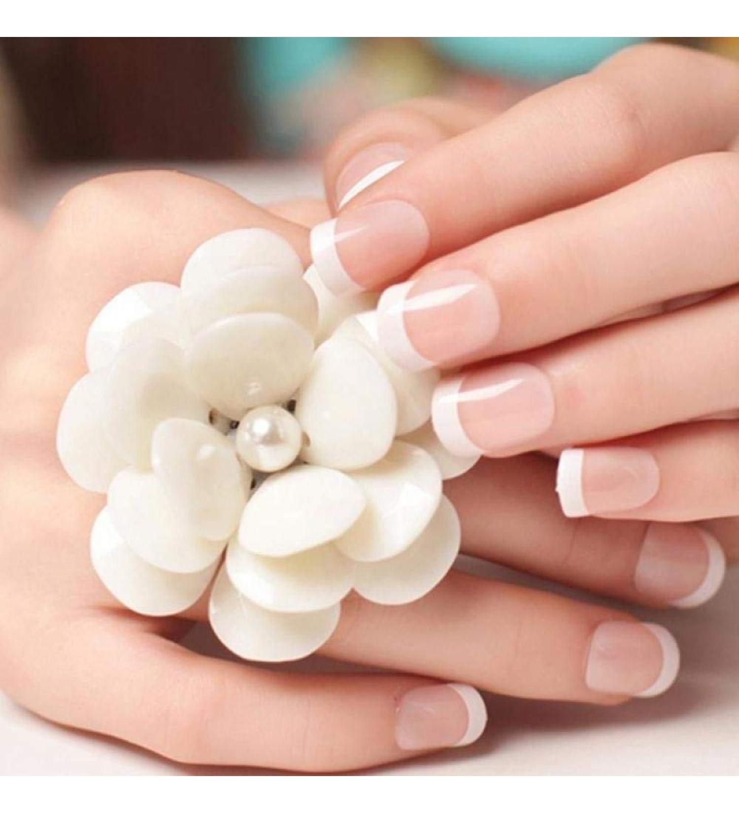 Shop Hujl Artificial Nails - Natural Short Round French Tips | Acrylic Beauty Salon Complete Cover Manicure - Buy Online on GoSupps.com