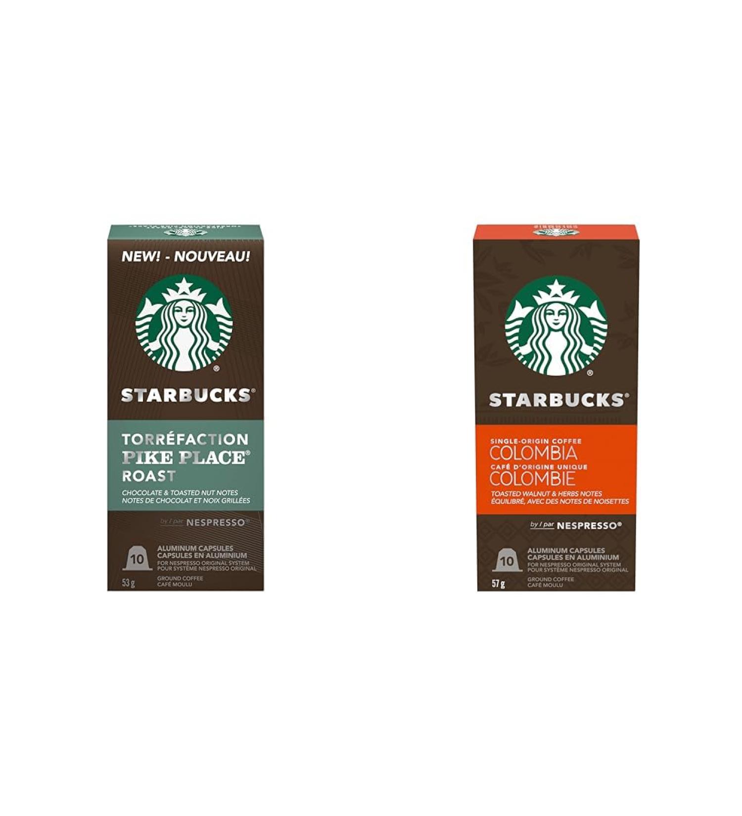 Starbucks By Nespresso Pike Place 5 X 10 Nespresso Coffee Pods 50 Count & By Nespresso Single Origin Columbia Nespresso Ground Coffee capsules Original Line Compatible 10 Nespresso Coffee Pods Pike Place + Colombia 10 Count (Pack of 5) - Buy Online on GoSupps.com