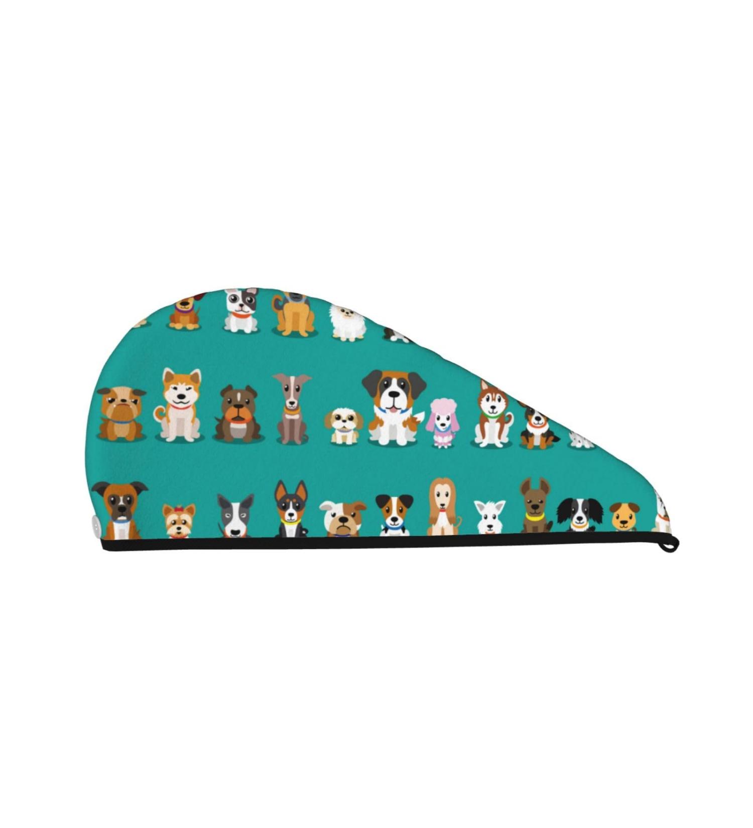 Cartoon Dogs Microfiber Hair Towel - Super Absorbent Wrap for Long Curly & Thick Hair | Quick Dry Coral Velvet Towel for Women - Buy Online on GoSupps.com