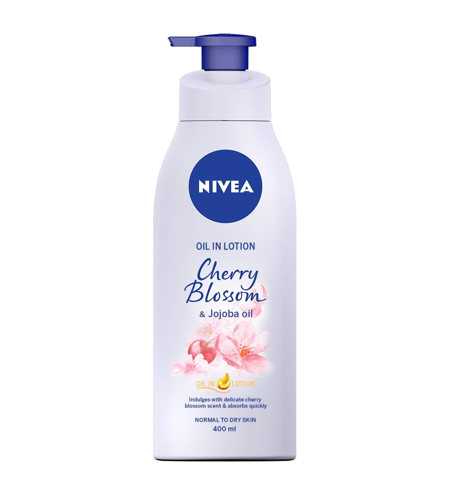 NIVEA Oil In Lotion Cherry Blossom & Jojoba Oil 400ml - Replenishing Moisturising Body Lotion for Intense Hydration - Buy Online on GoSupps.com
